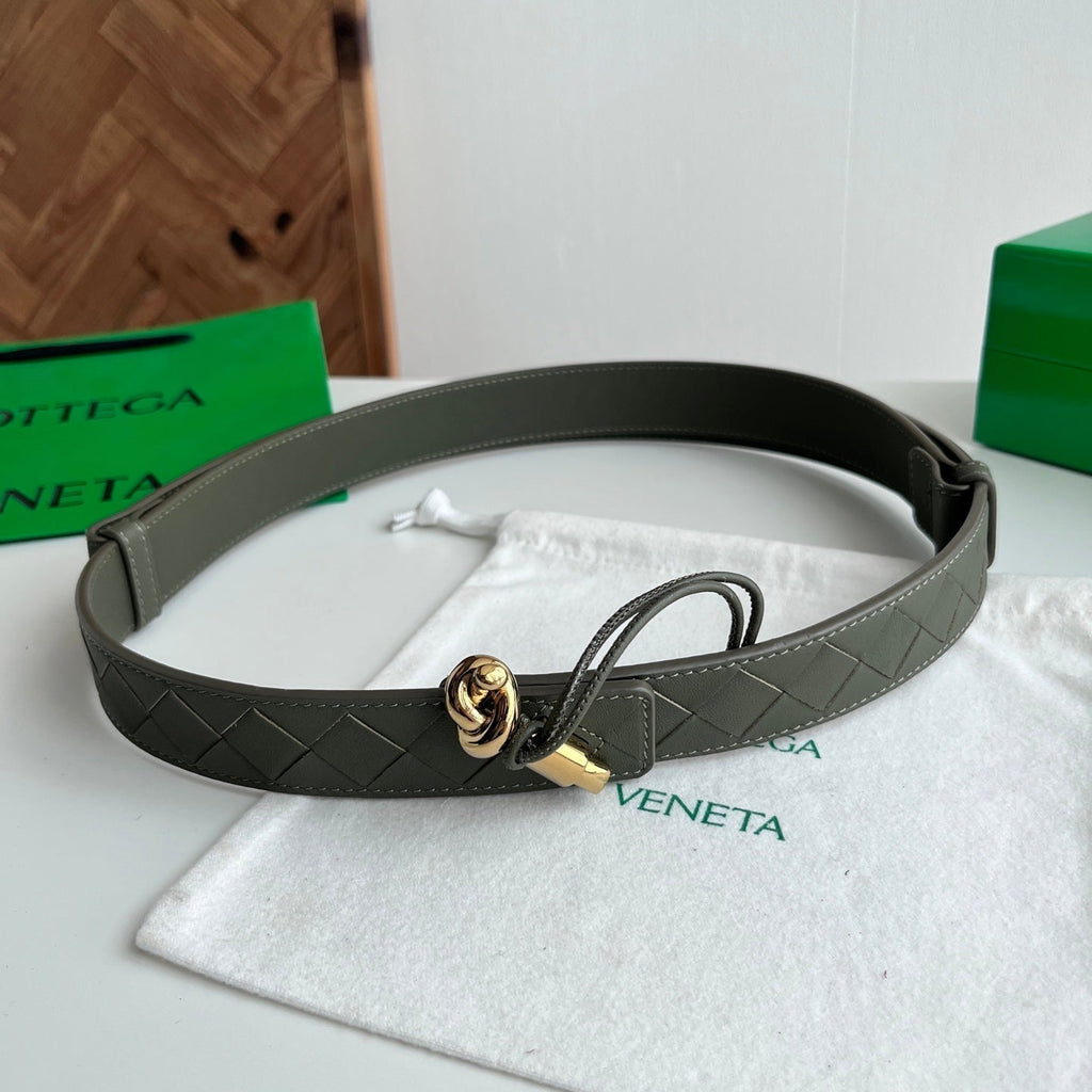 BV 26S Intreccio Andiamo Knot Buckle Belt 3cm Green Calfskin 204862