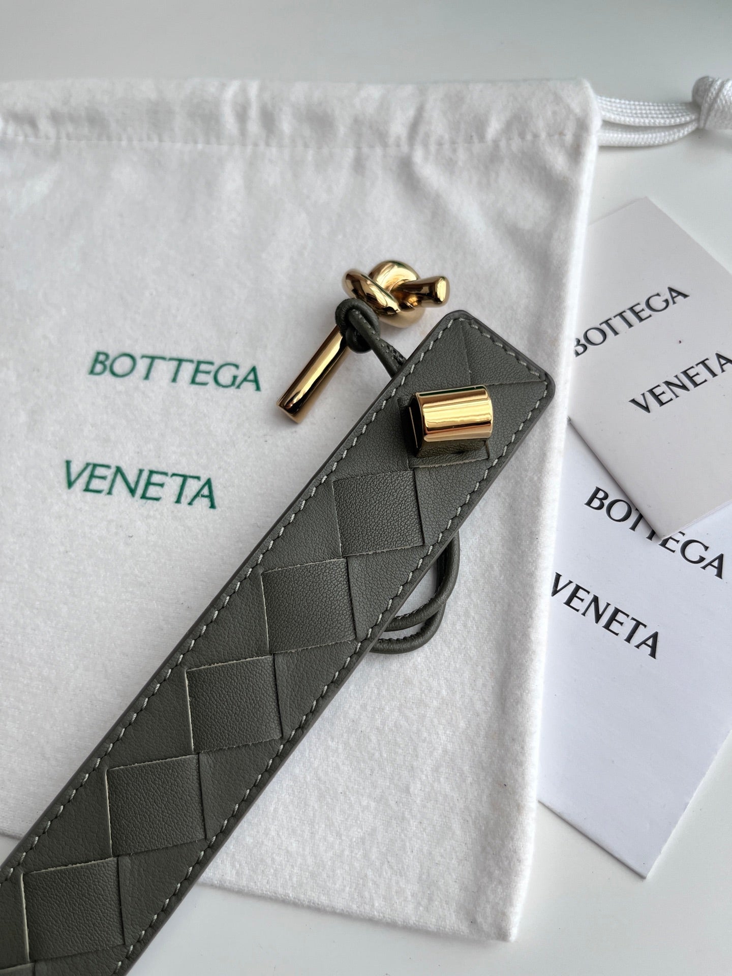 BV 26S Intreccio Andiamo Knot Buckle Belt 3cm Green Calfskin 204862