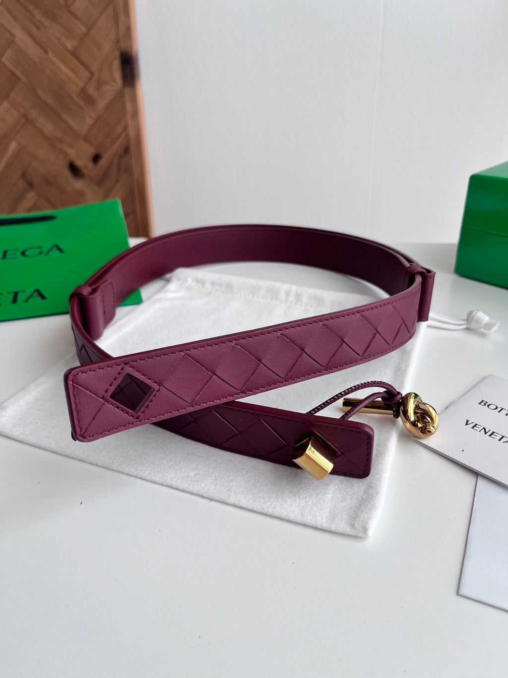 BV 26S Intreccio Andiamo Knot Buckle Belt 3cm Burgundy Calfskin 204859