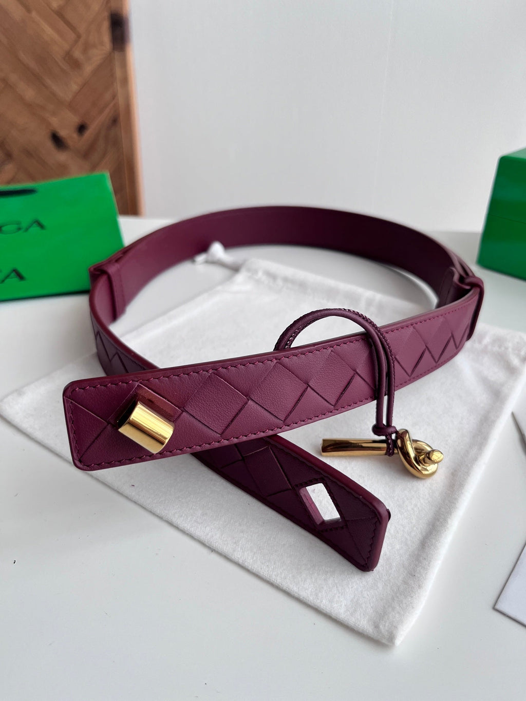 BV 26S Intreccio Andiamo Knot Buckle Belt 3cm Burgundy Calfskin 204859
