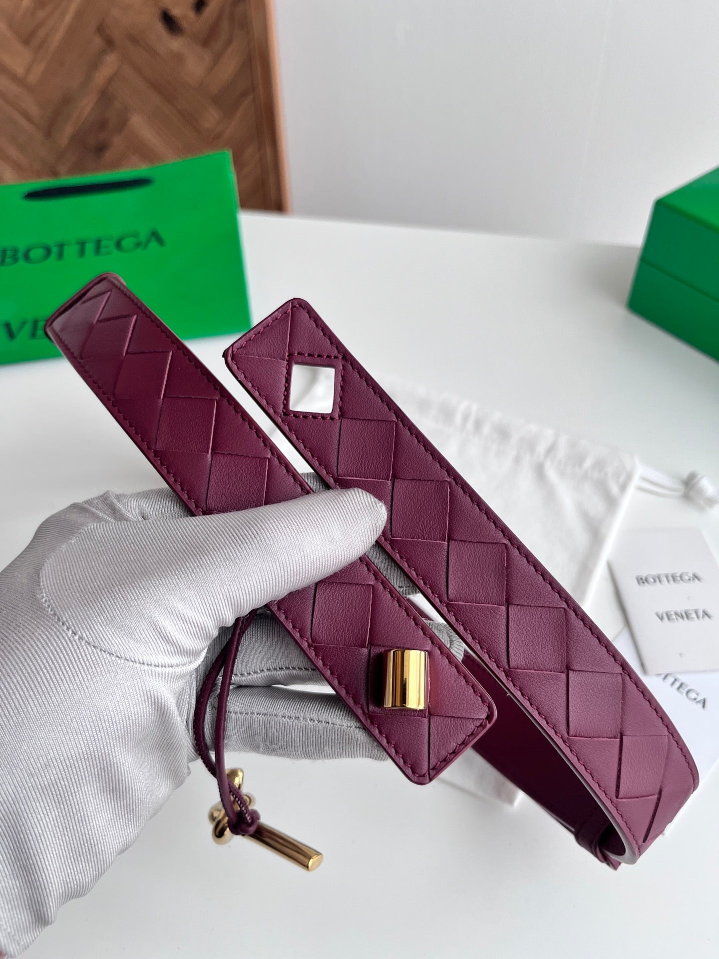 BV 26S Intreccio Andiamo Knot Buckle Belt 3cm Burgundy Calfskin 204859