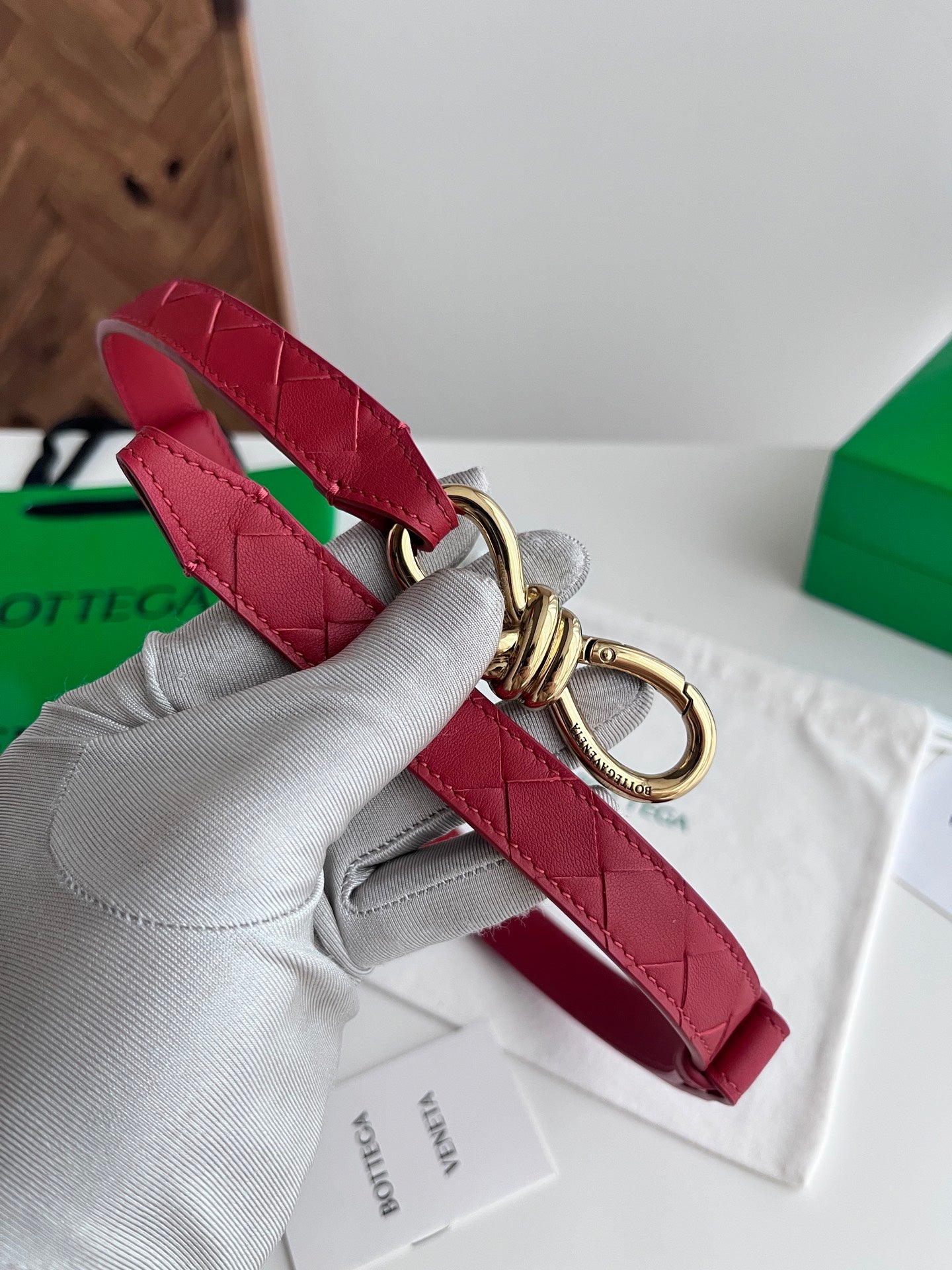 BV 26S Andiamo Knot Buckle Intreccio Belt 2cm Red Lambskin 204752