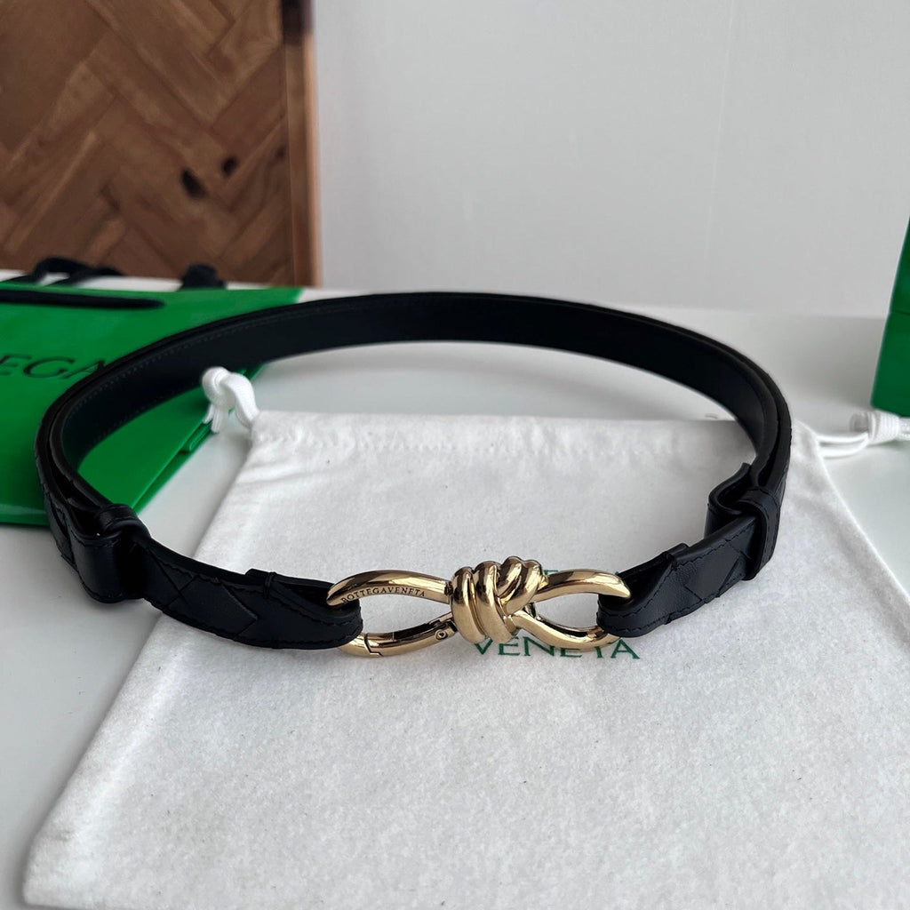 BV 26S Andiamo Knot Buckle Intreccio Belt 2cm Black Lambskin 204751