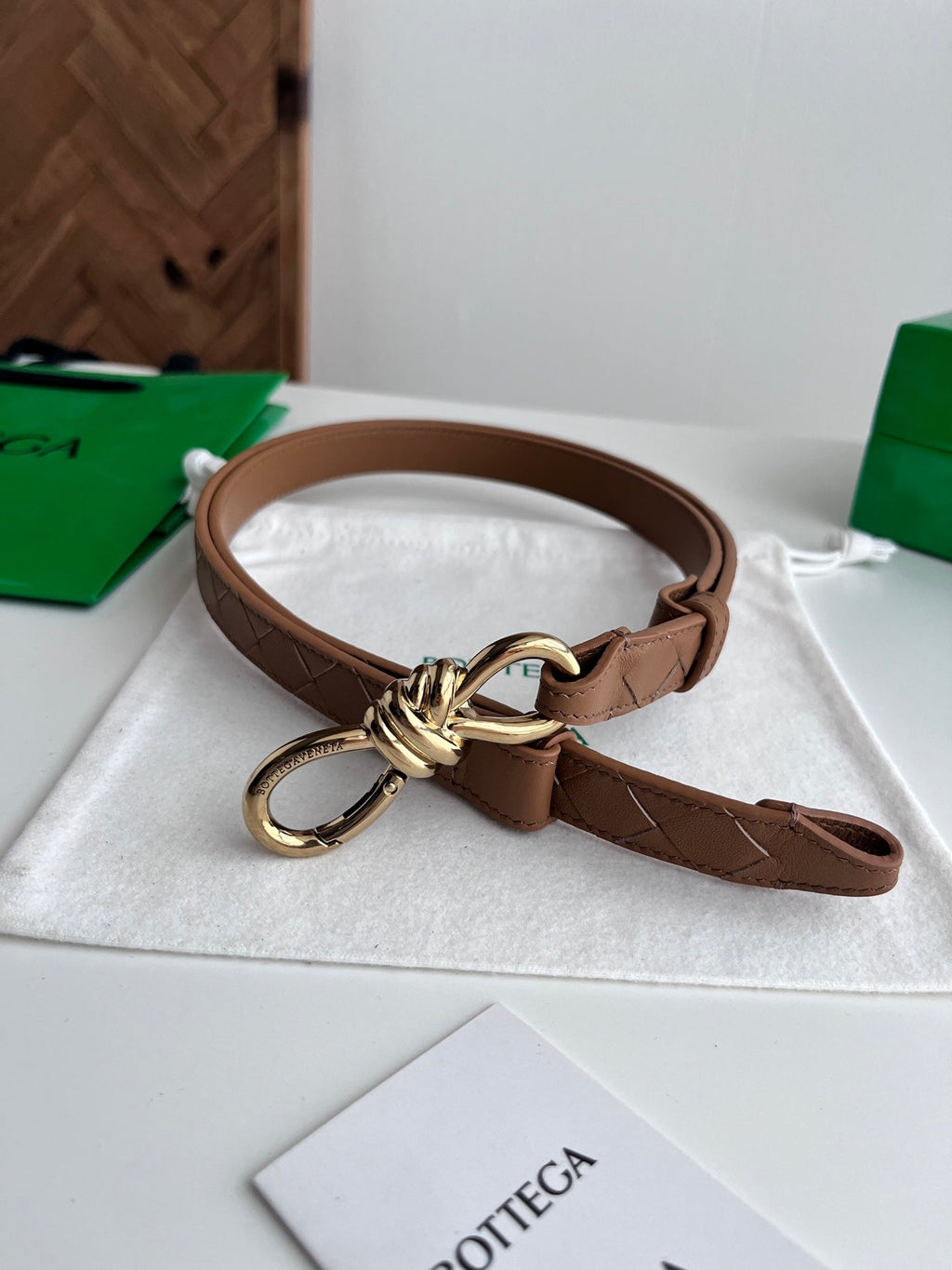 BV 26S Andiamo Knot Buckle Intreccio Belt 2cm Brown Lambskin 204750