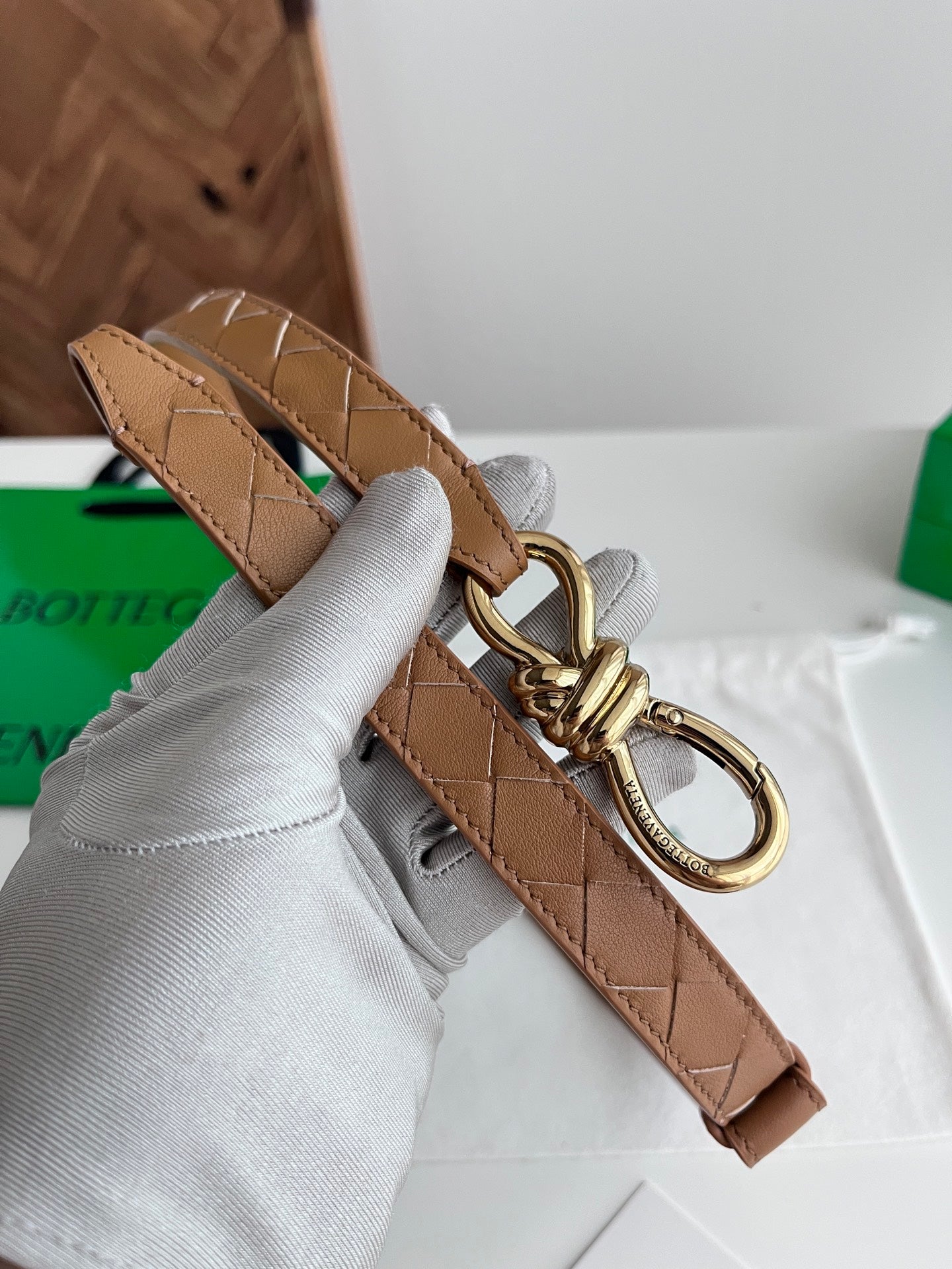 BV 26S Andiamo Knot Buckle Intreccio Belt 2cm Brown Lambskin 204750