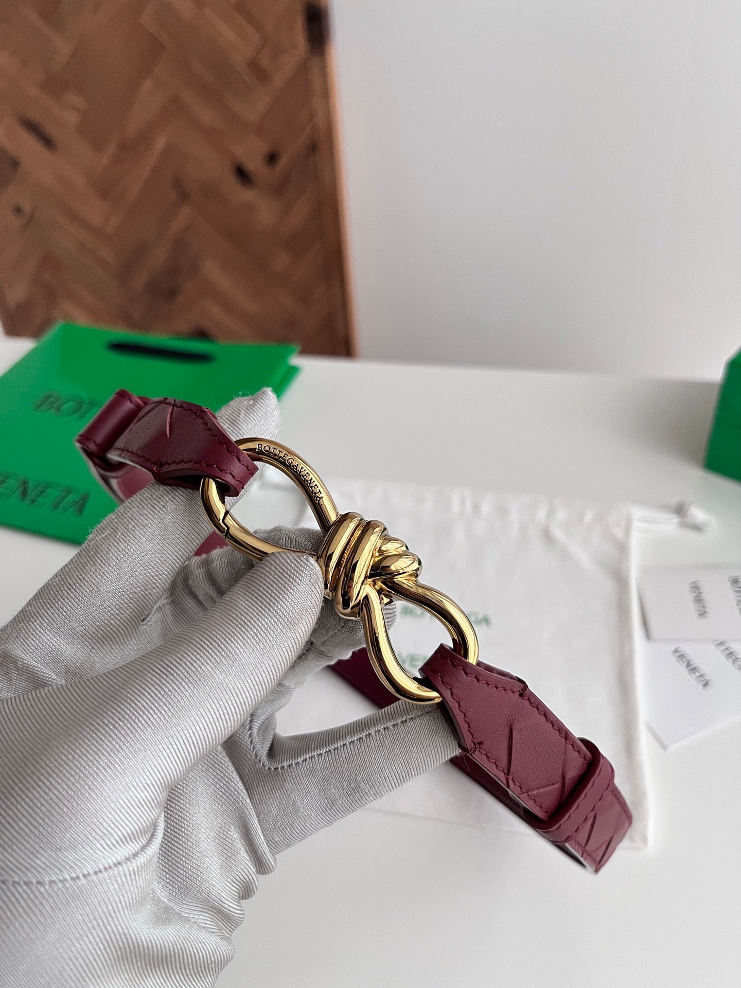 BV 26S Andiamo Knot Buckle Intreccio Belt 2cm Burgundy Lambskin 204748