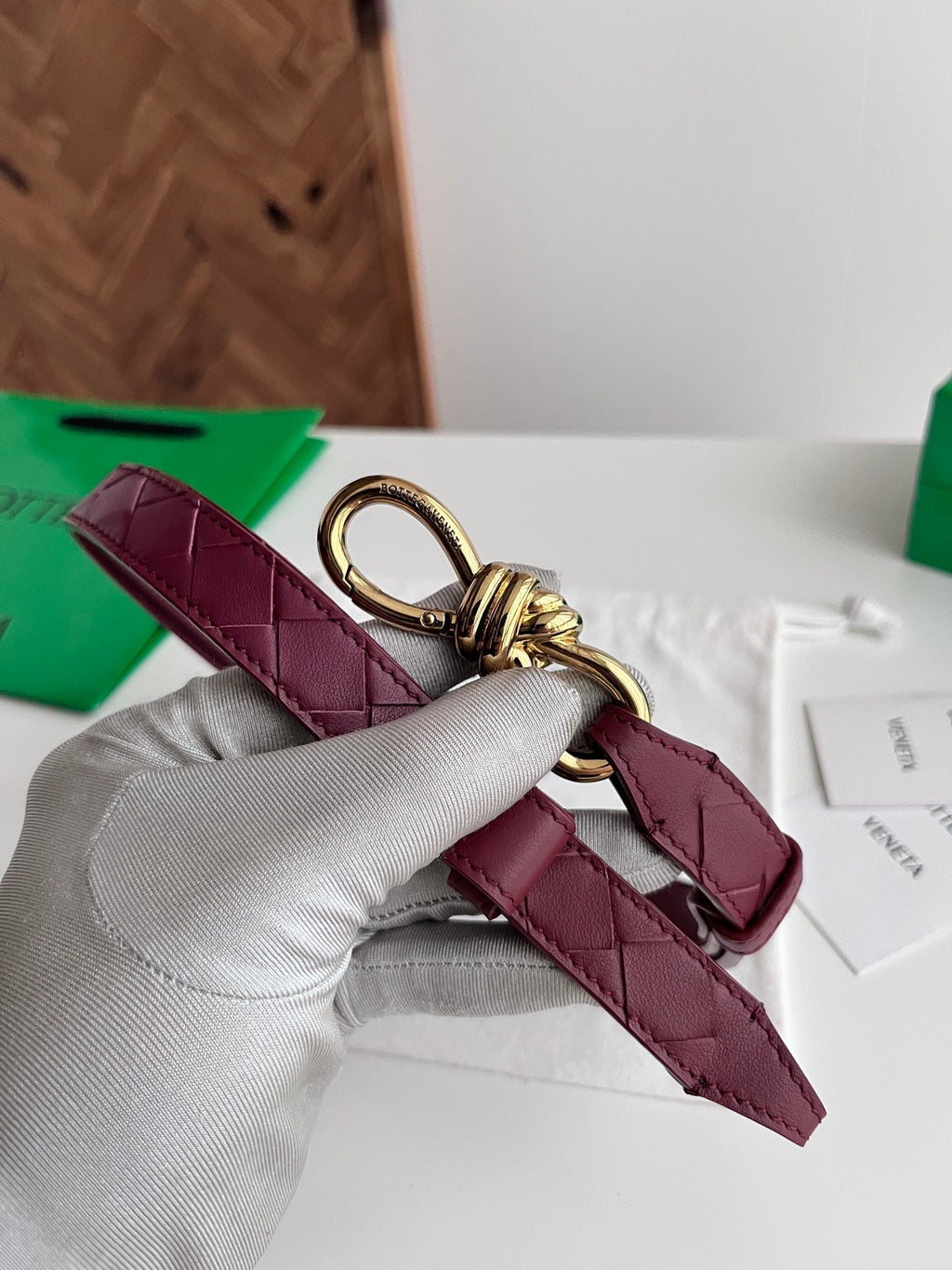 BV 26S Andiamo Knot Buckle Intreccio Belt 2cm Burgundy Lambskin 204748