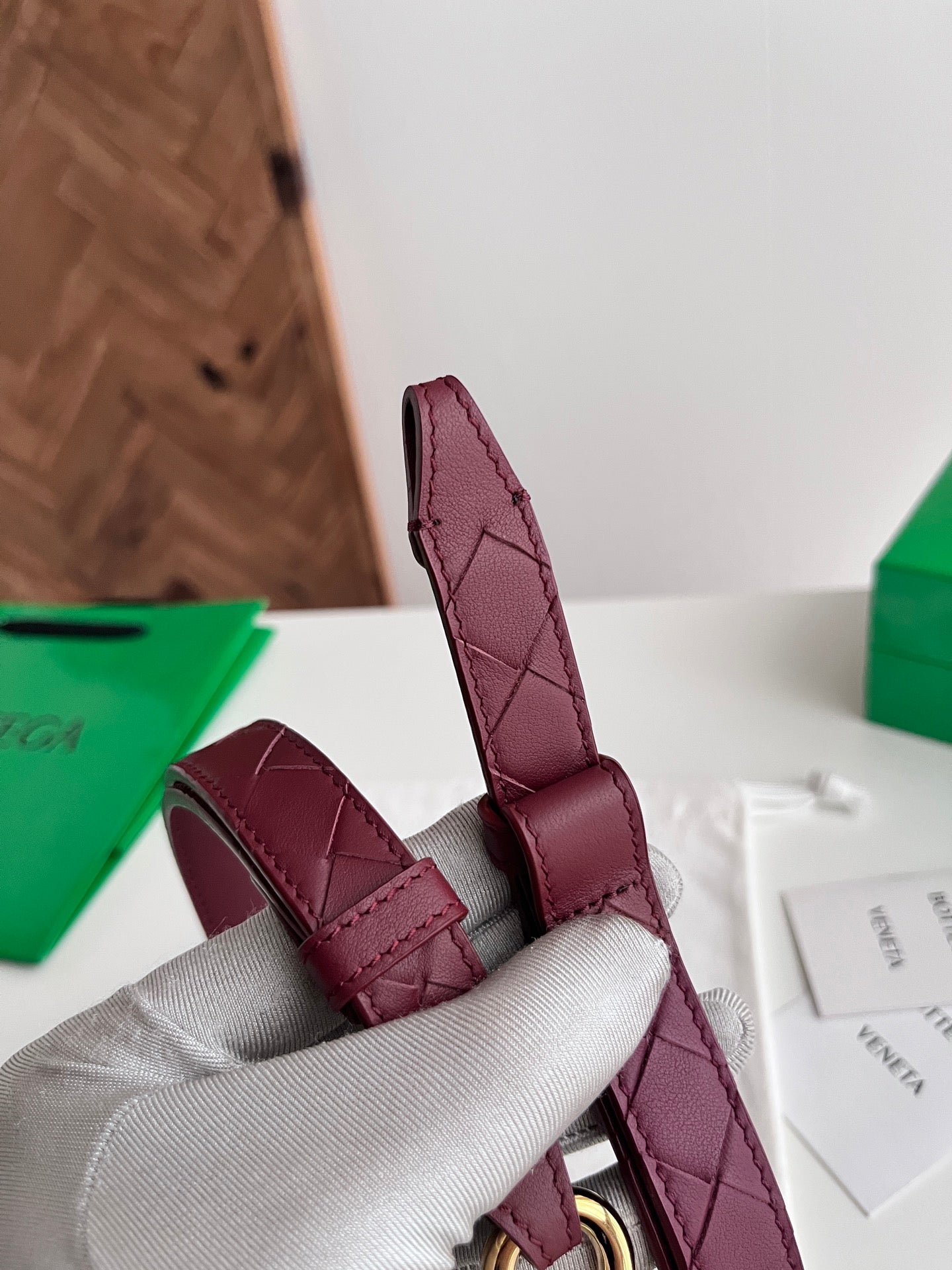 BV 26S Andiamo Knot Buckle Intreccio Belt 2cm Burgundy Lambskin 204748