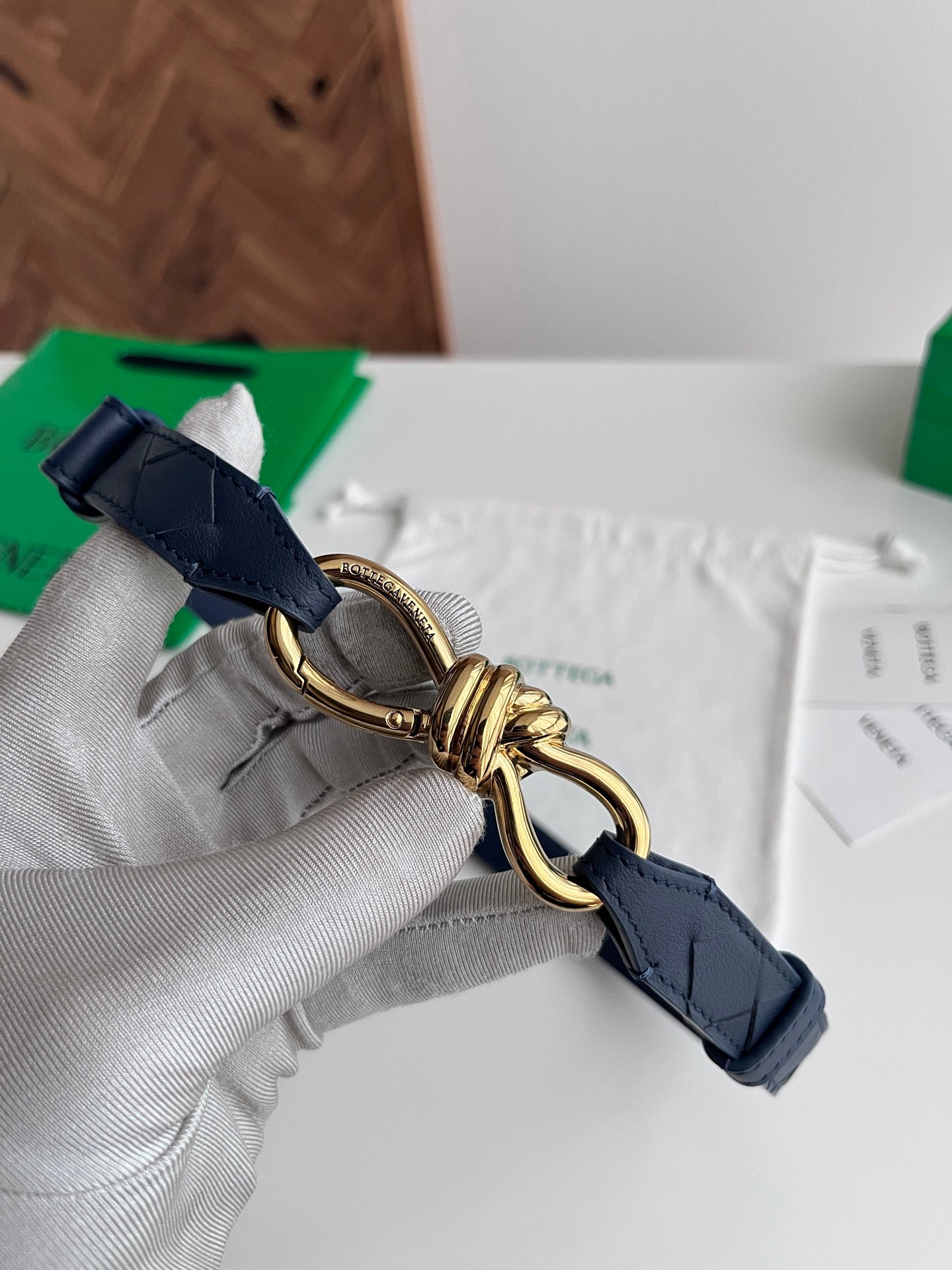 BV 26S Andiamo Knot Buckle Intreccio Belt 2cm Navy Lambskin 204747
