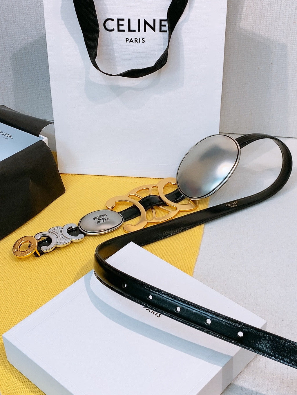 CL Signature Belt 1.8cm Black Taurillon Leather 211352