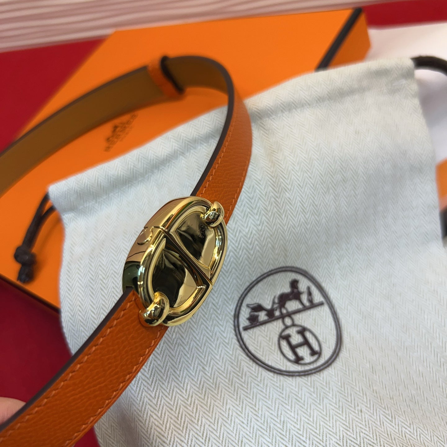 HM Chaine d'Ancre Belt 18MM Orange Epsom Calfskin GHW 212440