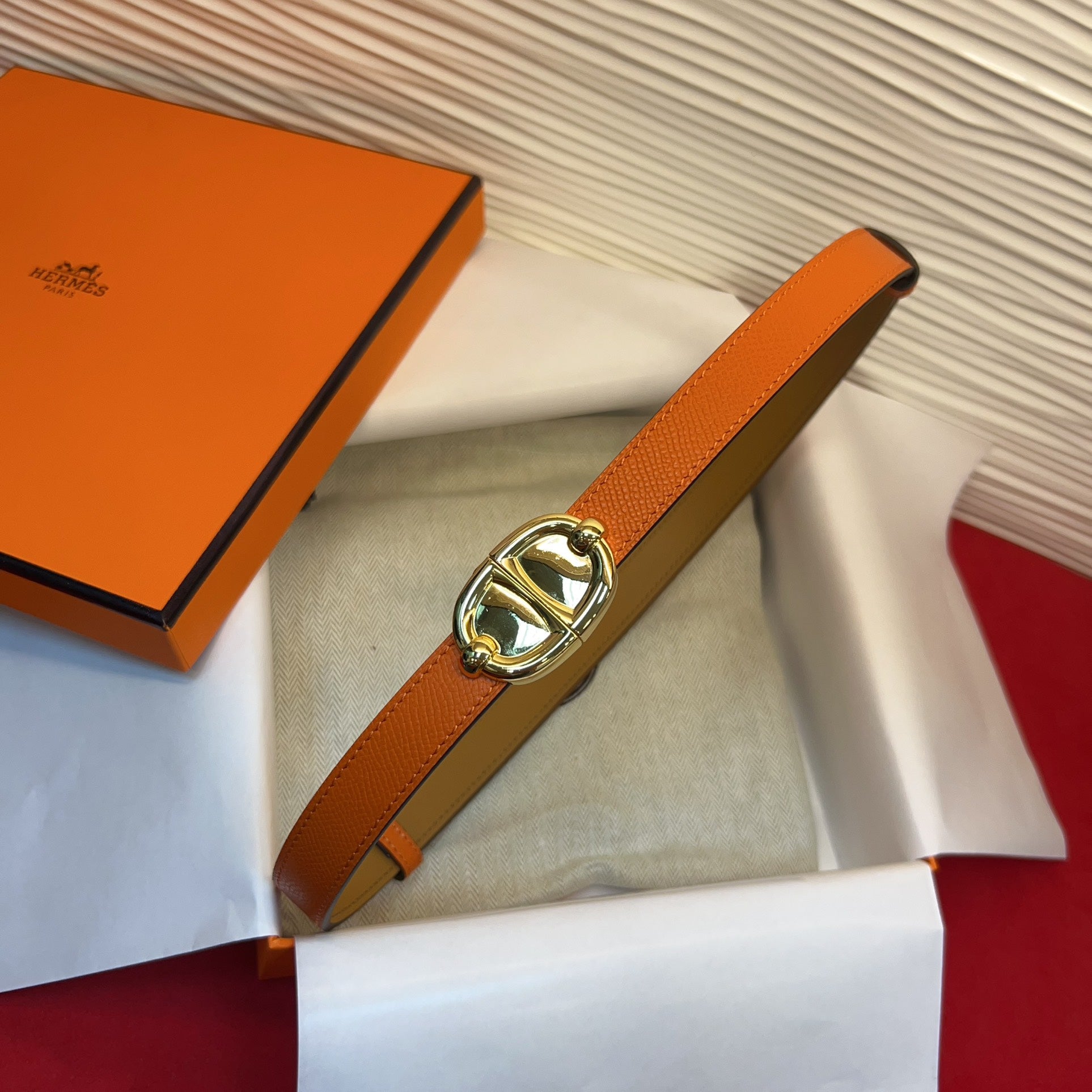 HM Chaine d'Ancre Belt 18MM Orange Epsom Calfskin GHW 212440