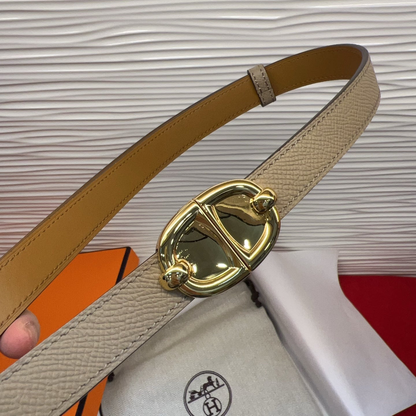 HM Chaine d'Ancre Belt 18MM Grey Epsom Calfskin GHW 212441