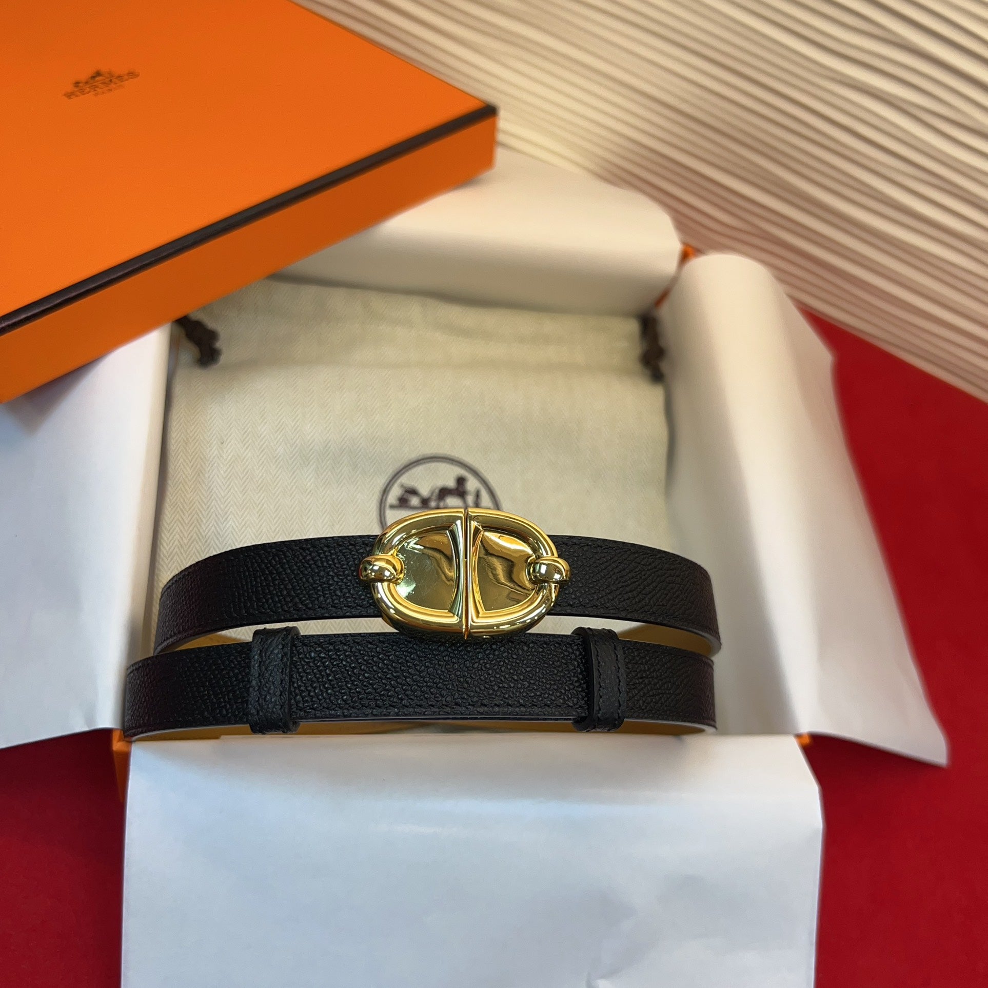HM Chaine d'Ancre Belt 18MM Black Epsom Calfskin GHW 212443