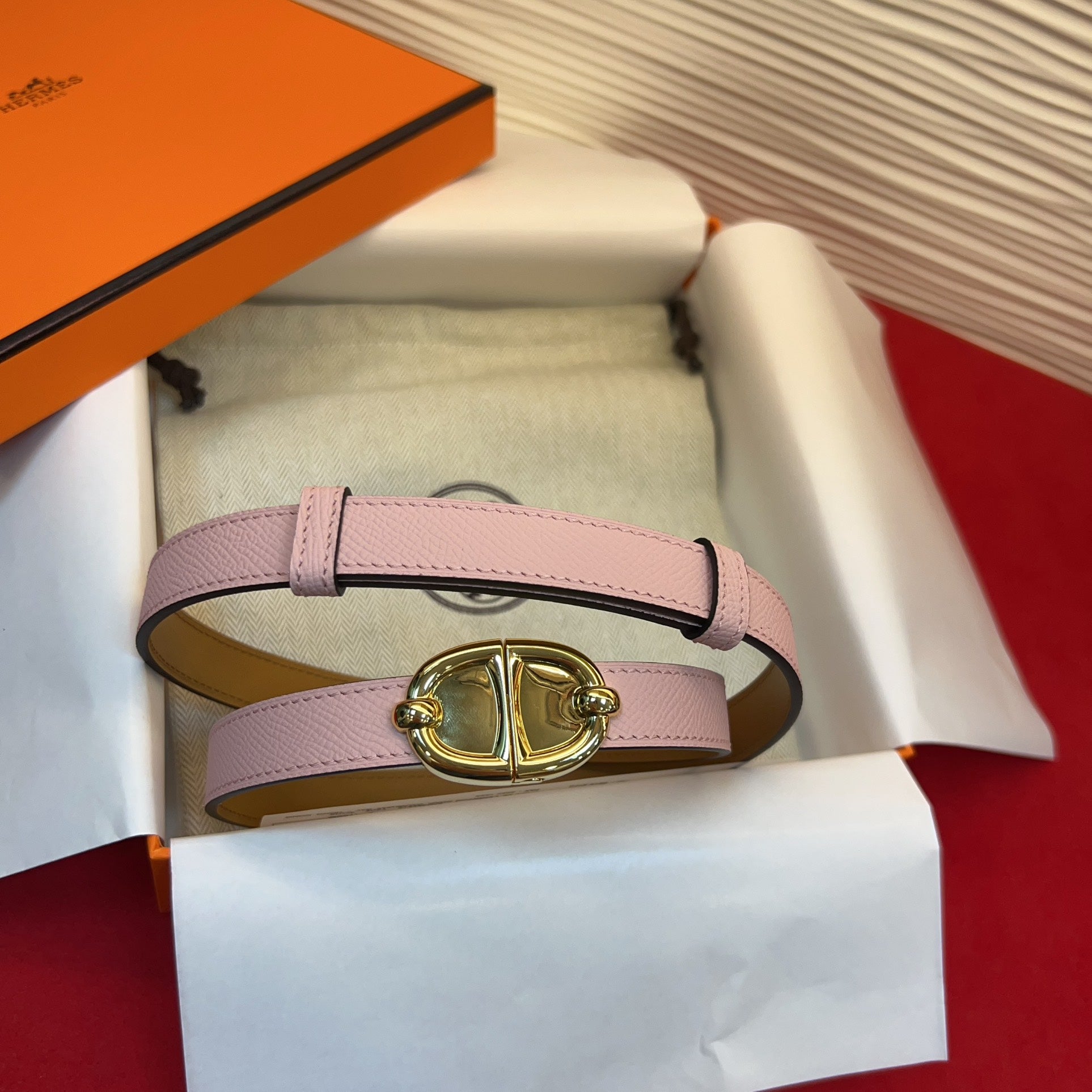 HM Chaine d'Ancre Belt 18MM Pink Epsom Calfskin GHW 212444