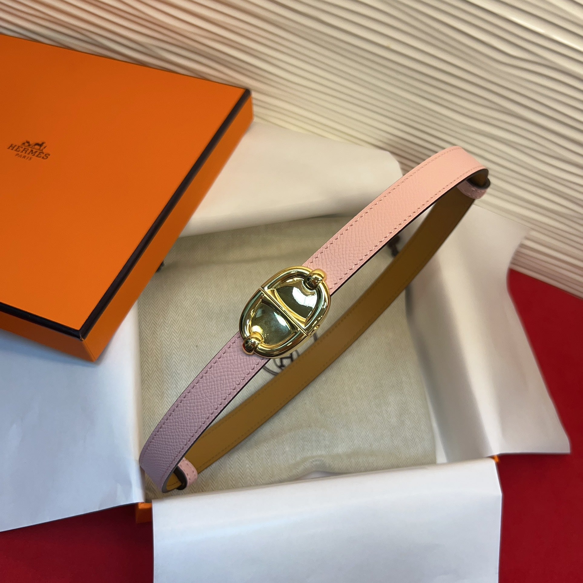 HM Chaine d'Ancre Belt 18MM Pink Epsom Calfskin GHW 212444