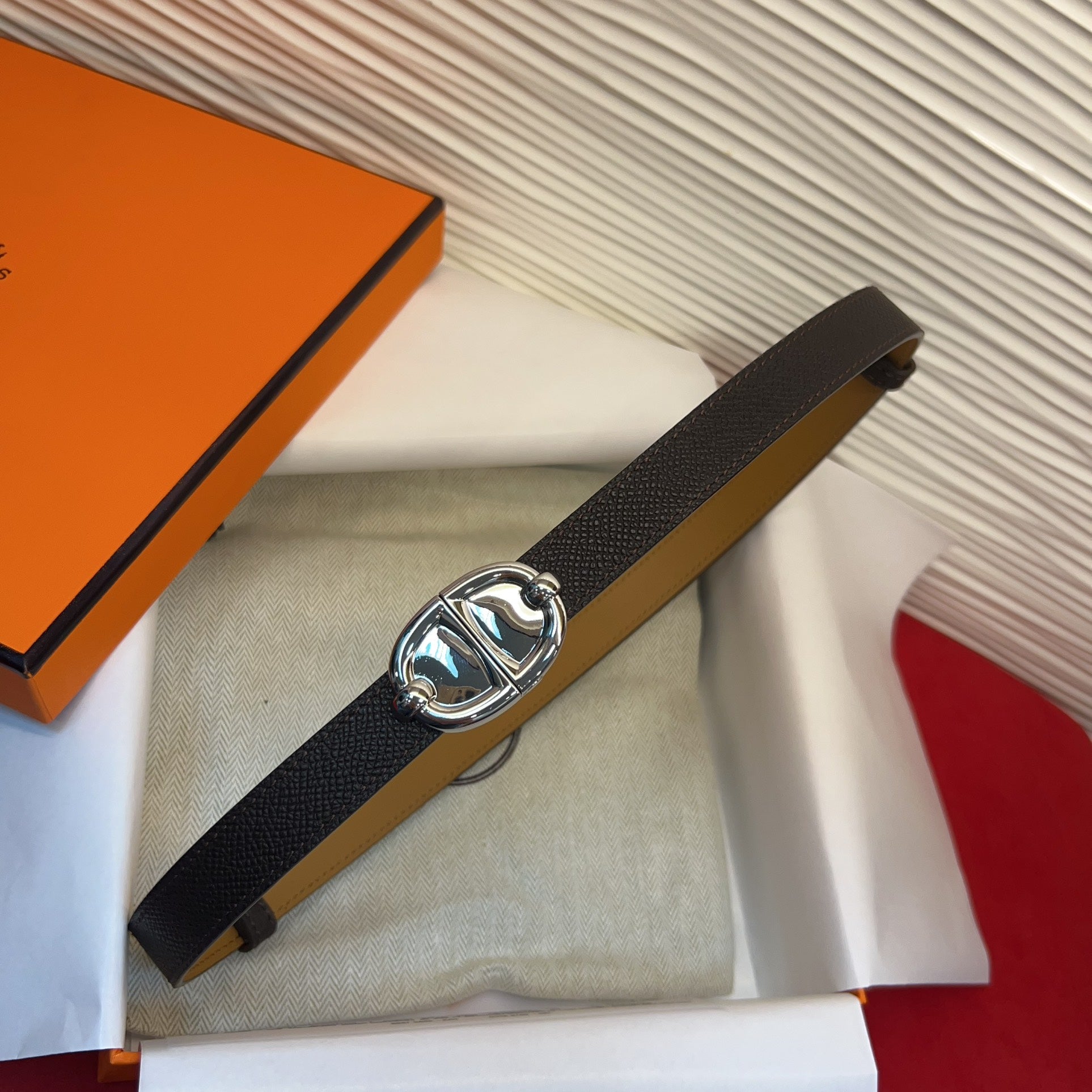 HM Chaine d'Ancre Belt 18MM Black Epsom Calfskin SHW 212447