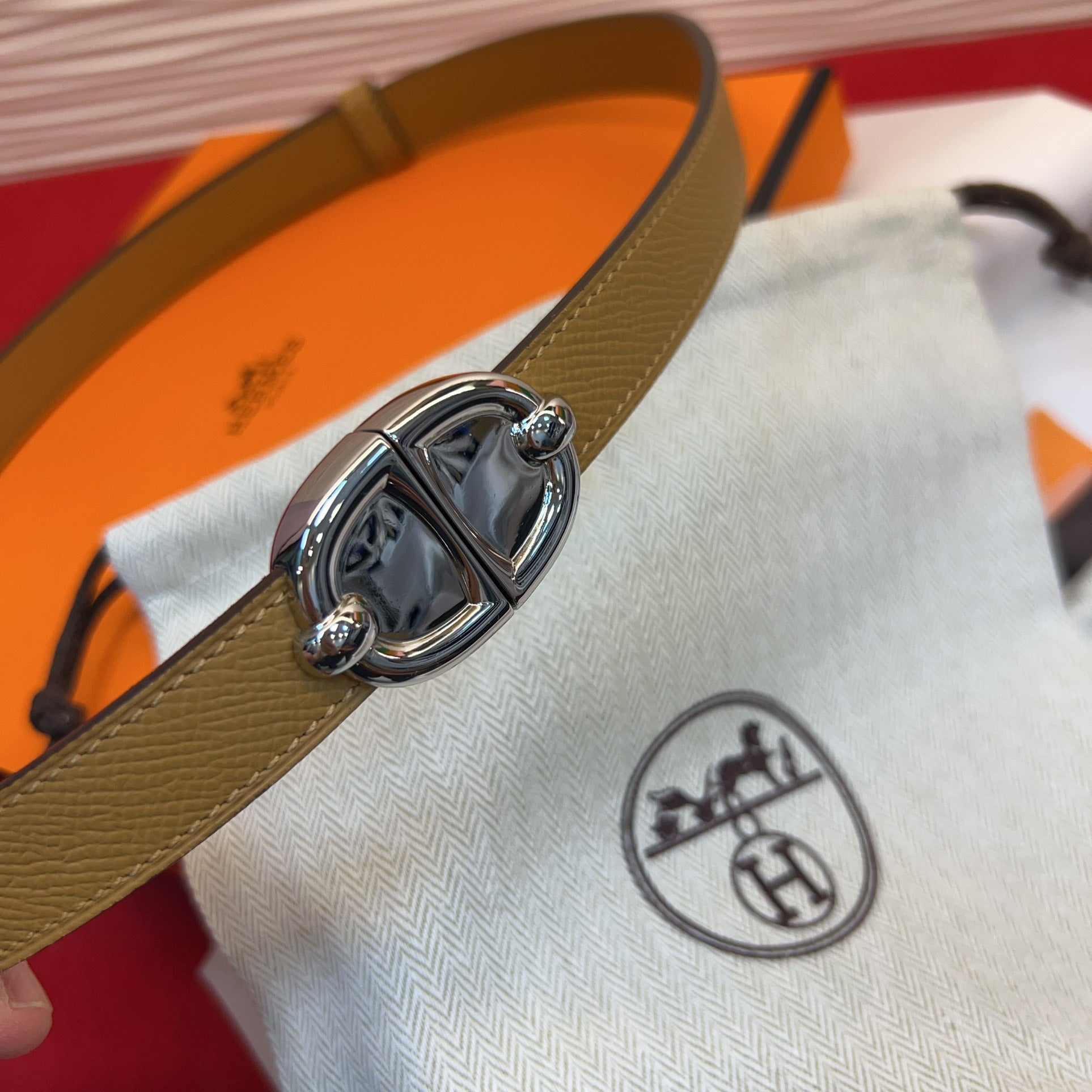 HM Chaine d'Ancre Belt 18MM Brown Epsom Calfskin SHW 212448