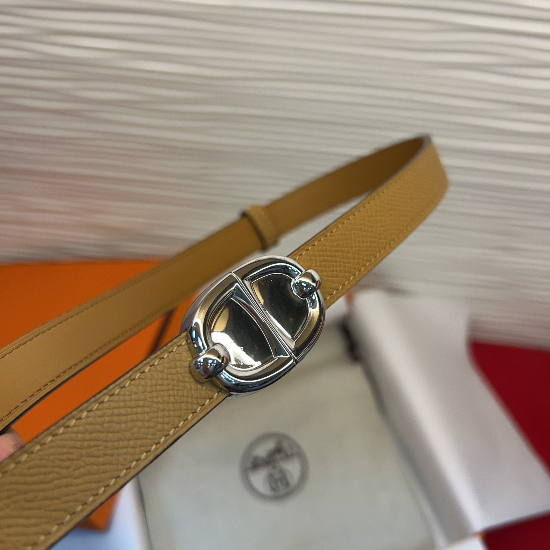 HM Chaine d'Ancre Belt 18MM Brown Epsom Calfskin SHW 212448