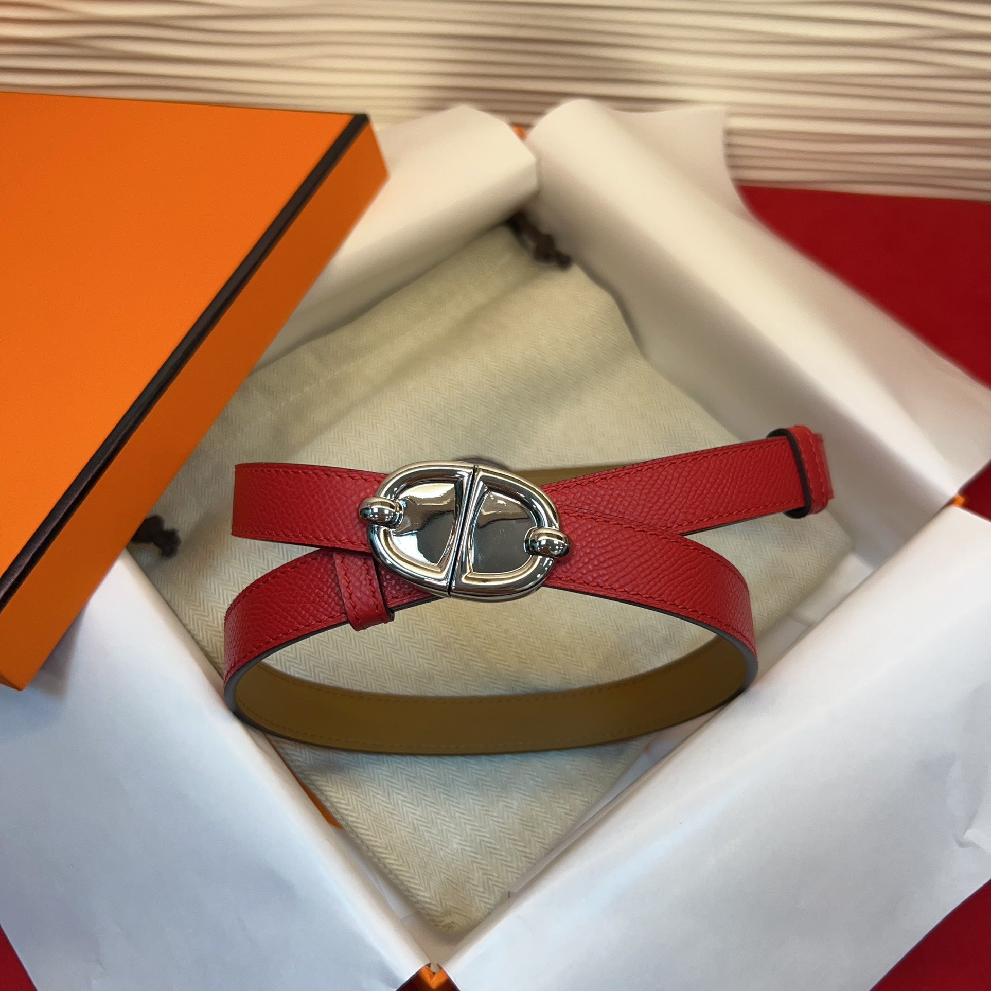 HM Chaine d'Ancre Belt 18MM Red Epsom Calfskin SHW 212449