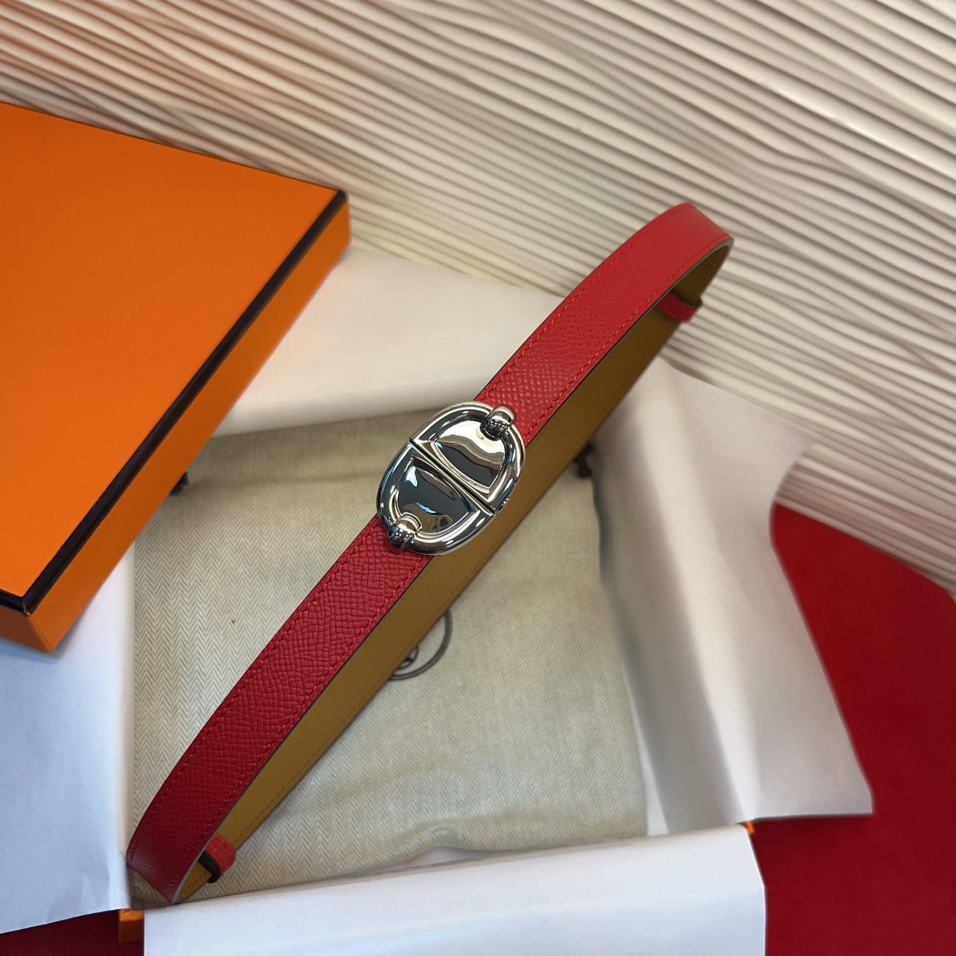 HM Chaine d'Ancre Belt 18MM Red Epsom Calfskin SHW 212449
