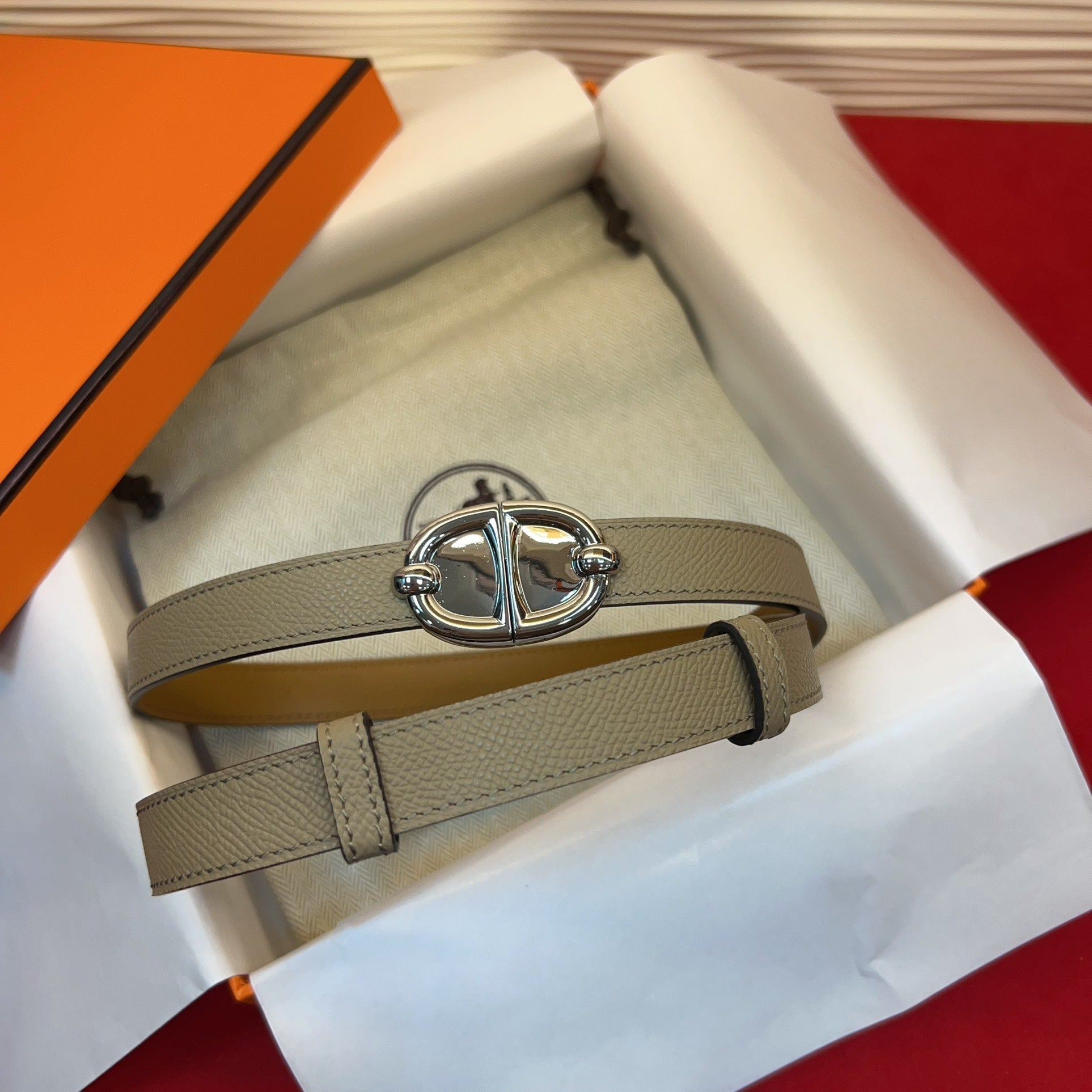 HM Chaine d'Ancre Belt 18MM Grey Epsom Calfskin SHW 212450