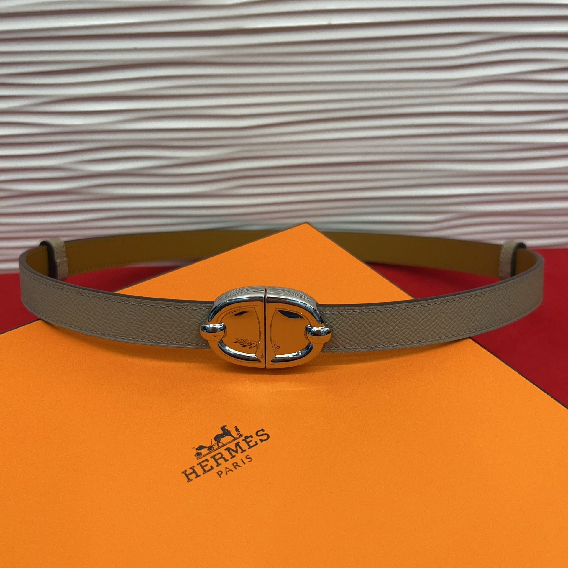 HM Chaine d'Ancre Belt 18MM Grey Epsom Calfskin SHW 212450