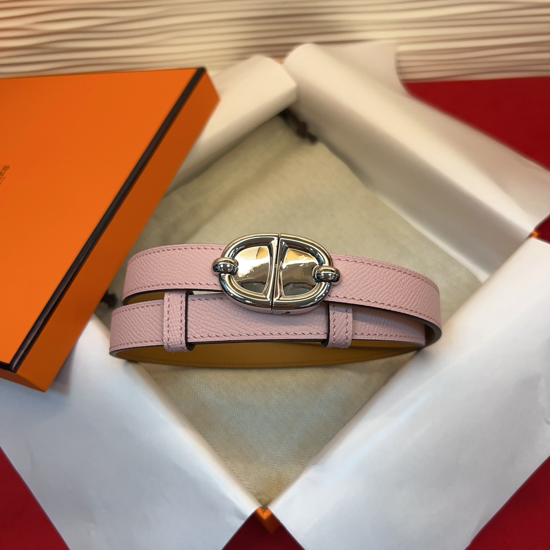 HM Chaine d'Ancre Belt 18MM Pink Epsom Calfskin SHW 212452