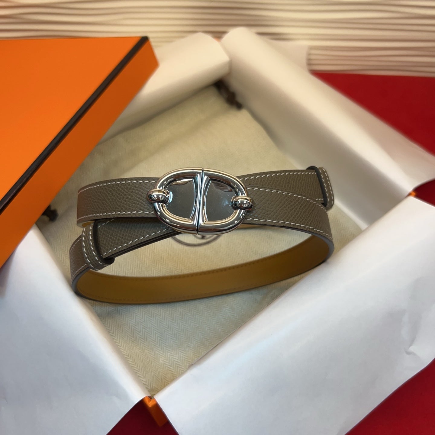 HM Chaine d'Ancre Belt 18MM Dark Grey Epsom Calfskin SHW 212453