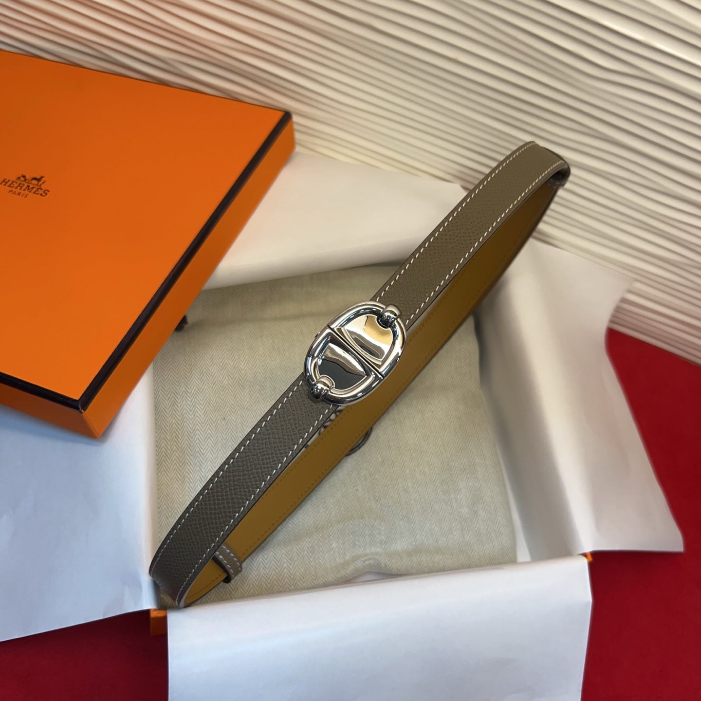 HM Chaine d'Ancre Belt 18MM Dark Grey Epsom Calfskin SHW 212453