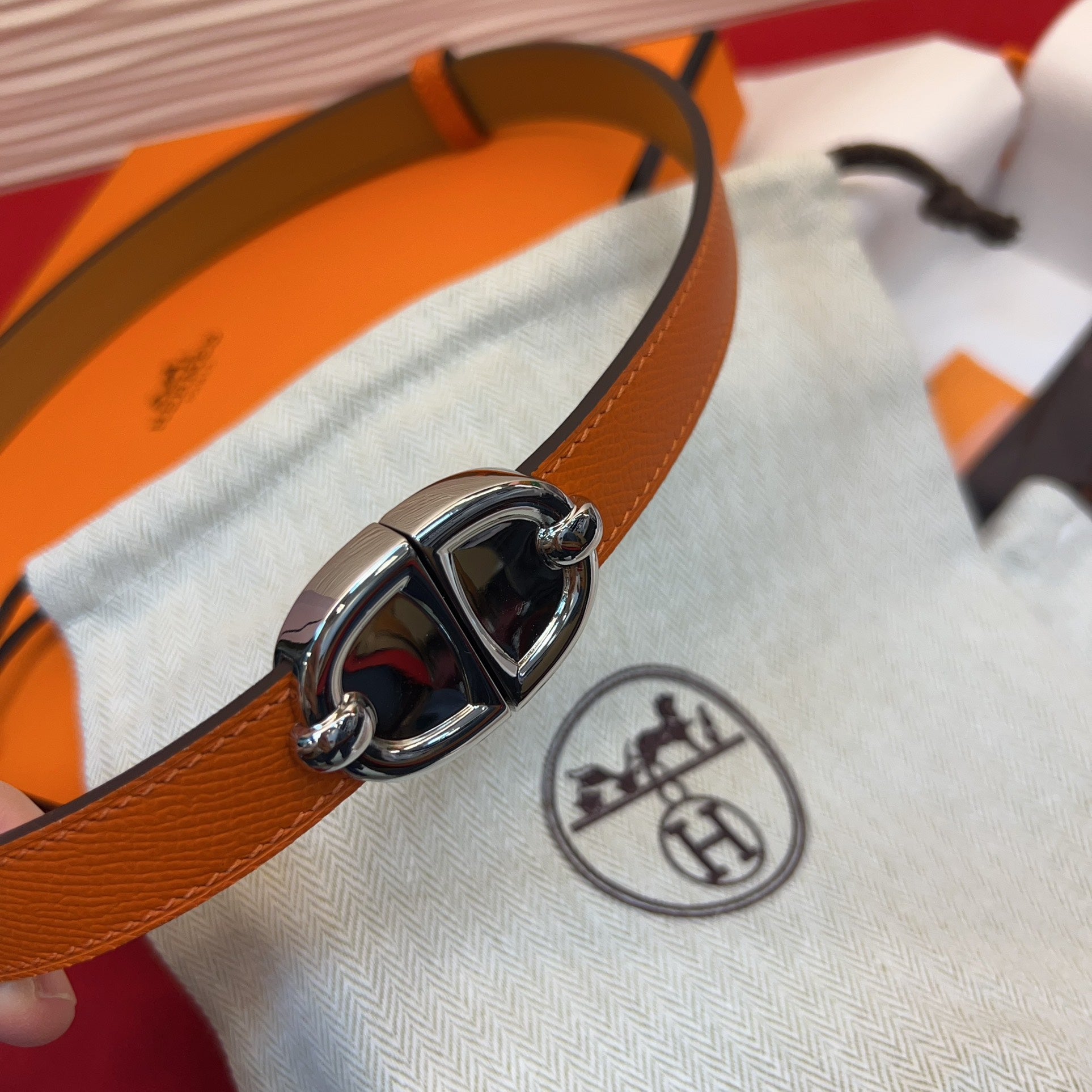 HM Chaine d'Ancre Belt 18MM Orange Epsom Calfskin SHW 212454