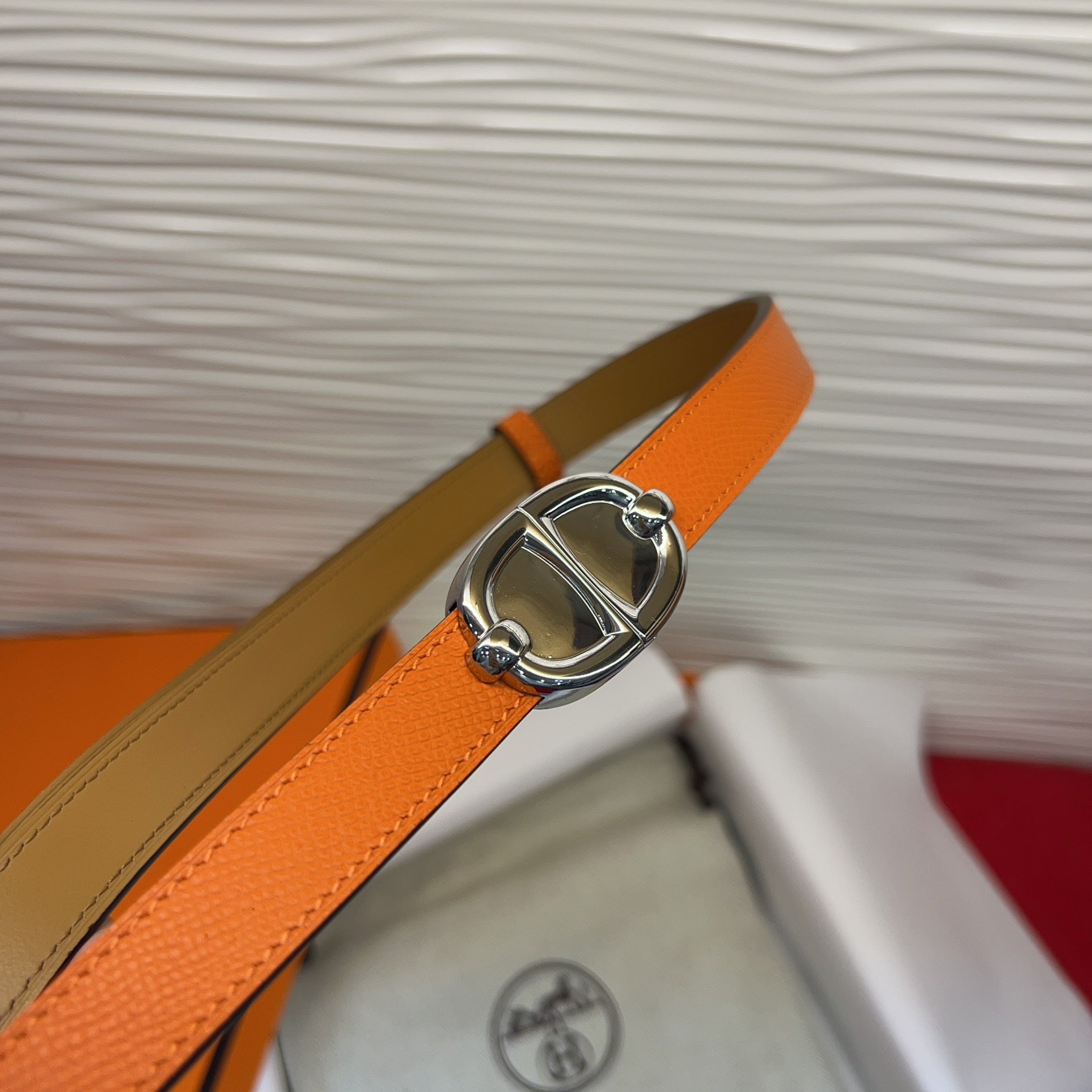 HM Chaine d'Ancre Belt 18MM Orange Epsom Calfskin SHW 212454