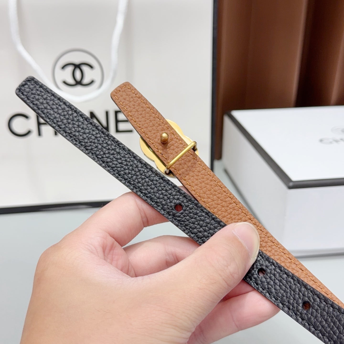 CC Logo Belt 1.5CM Textured Calfskin 212510