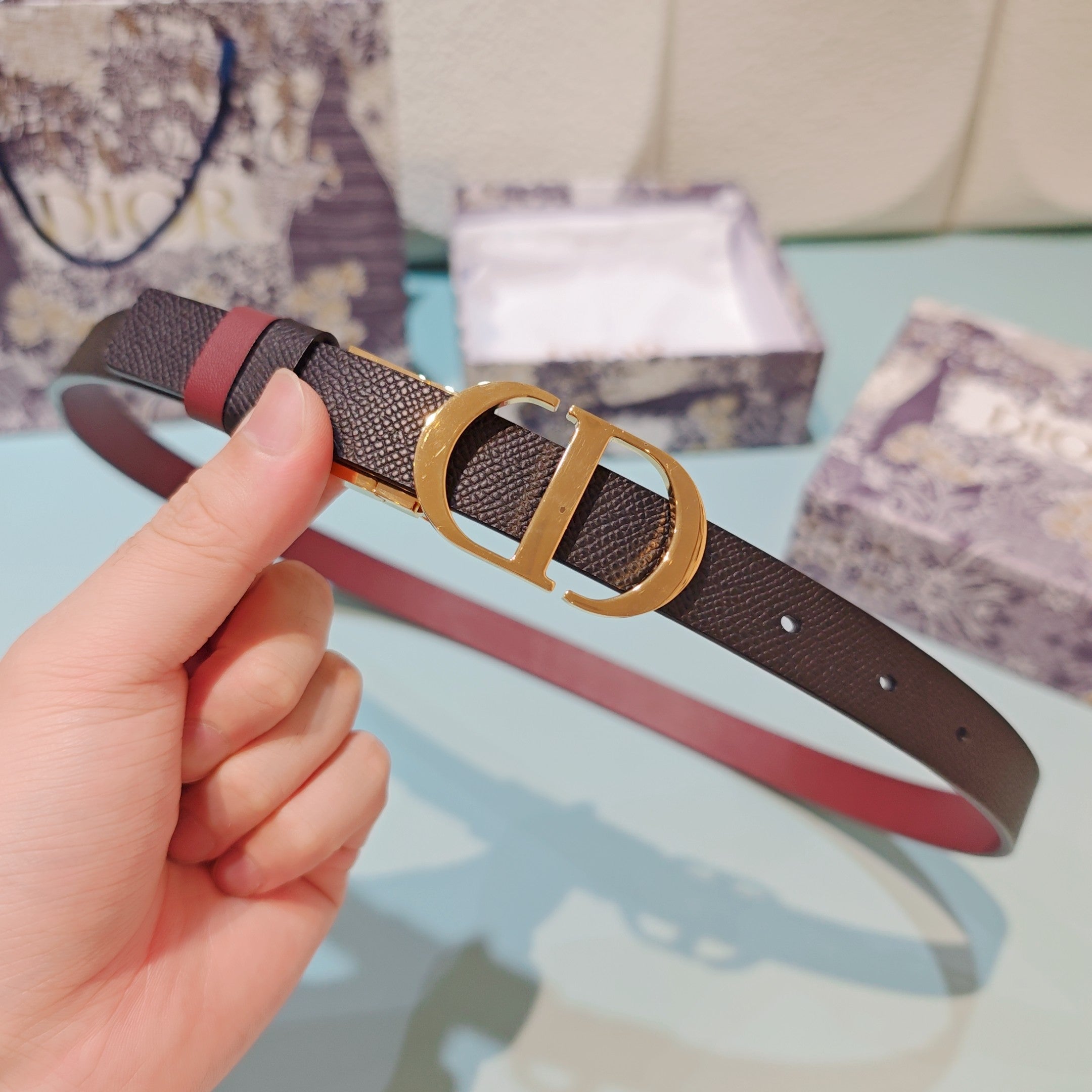 CD Montaigne Reversible 2cm Belt Buckle Leather 212480