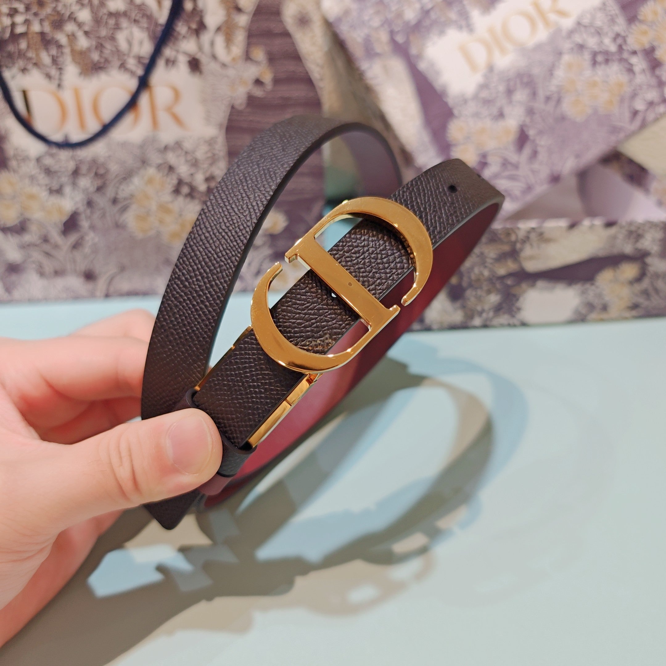 CD Montaigne Reversible 2cm Belt Buckle Leather 212480