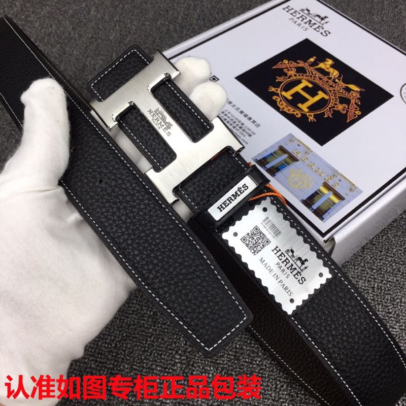 HM Original Belt 38mm Black Cowhide Sliver Buckle 620254
