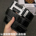 HM Belt 38mm Black Crocodile Leather Sliver Buckle 619362