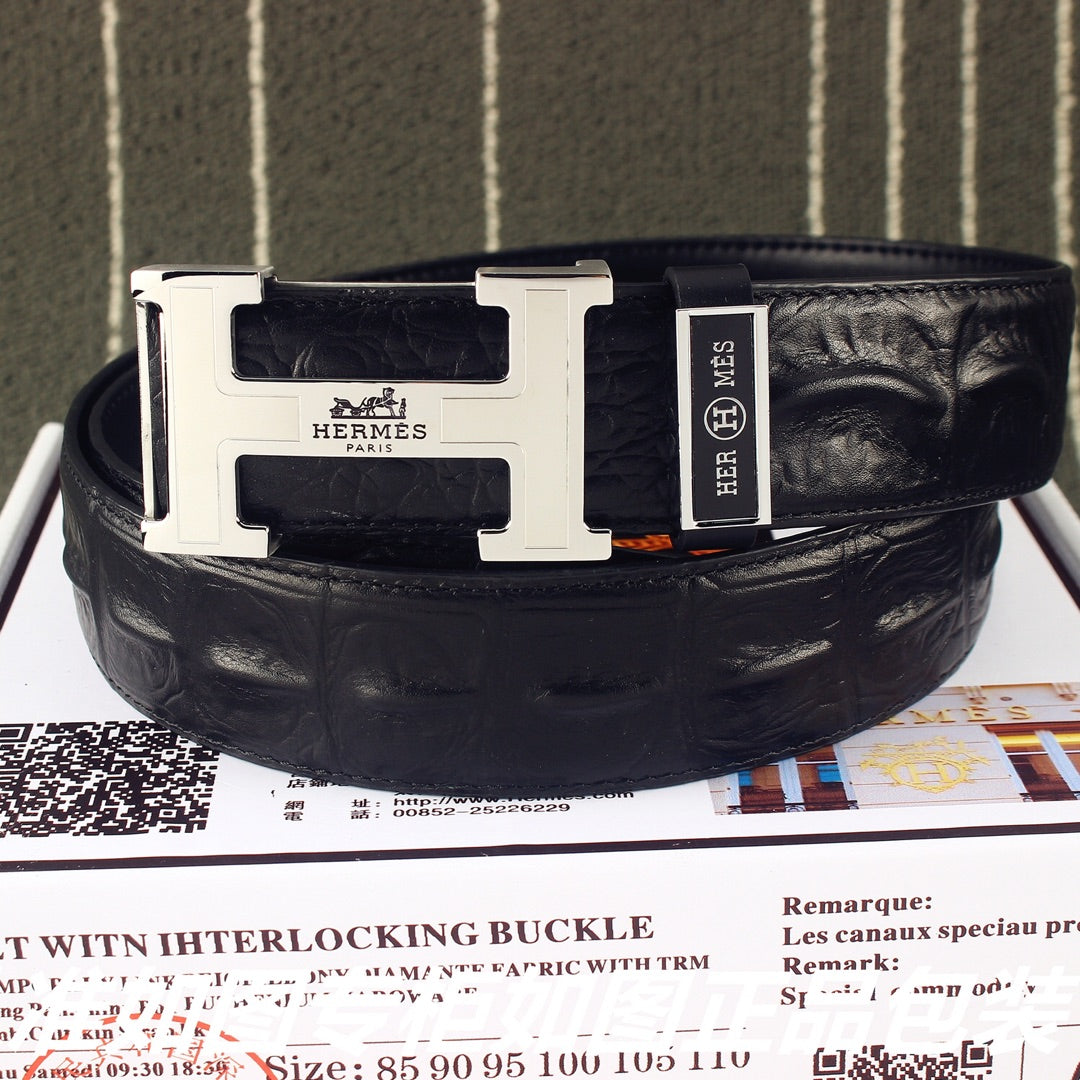 HM Original Belt 38mm Black Epsom Sliver Buckle 620267