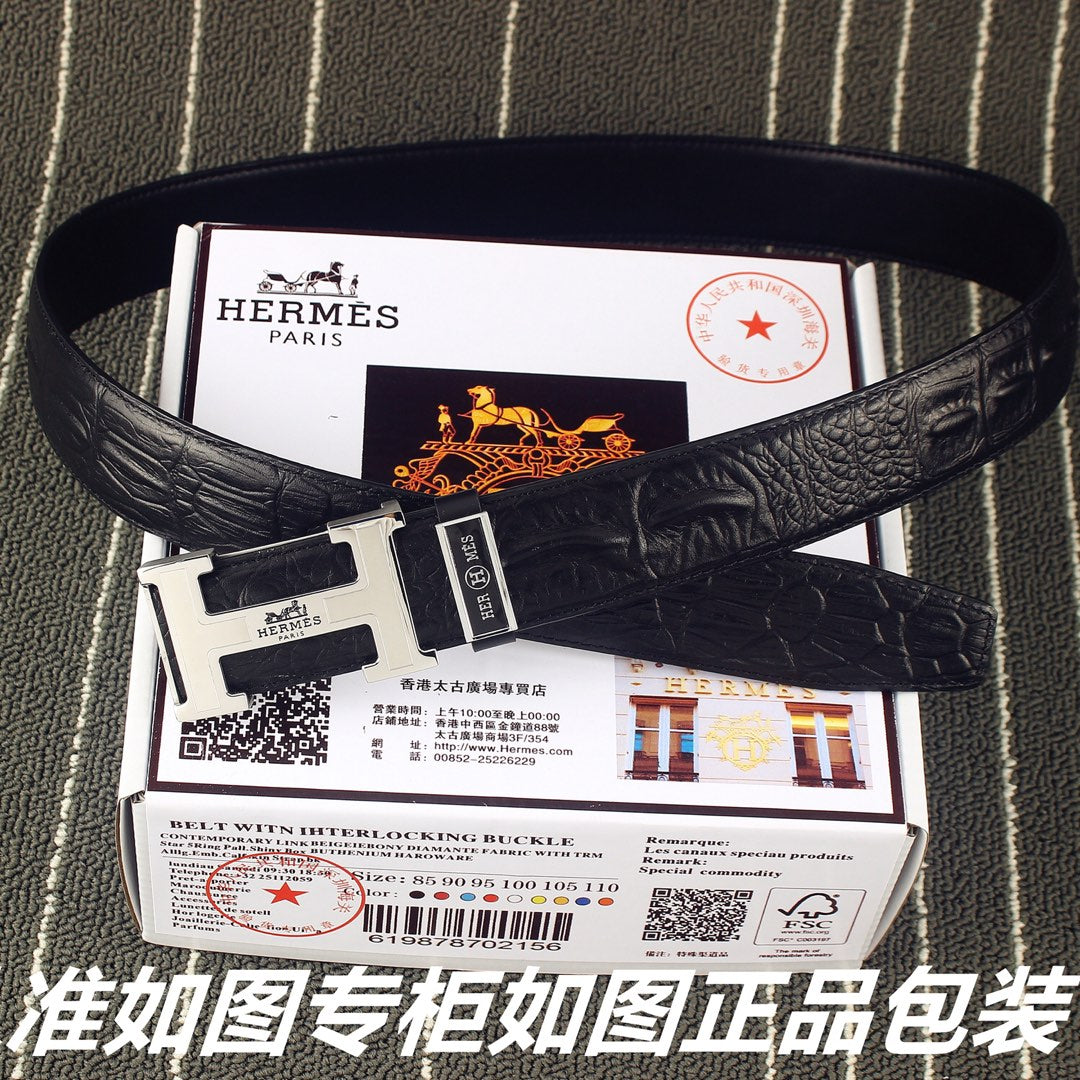 HM Original Belt 38mm Black Epsom Sliver Buckle 620267