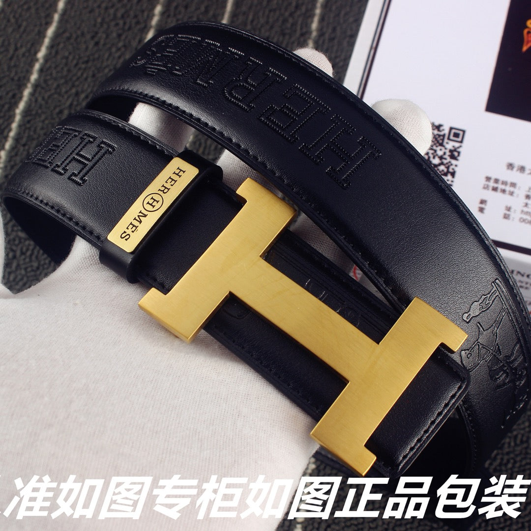 HM Constance Belt 38mm Black Calfskin Gold Buckle 619961