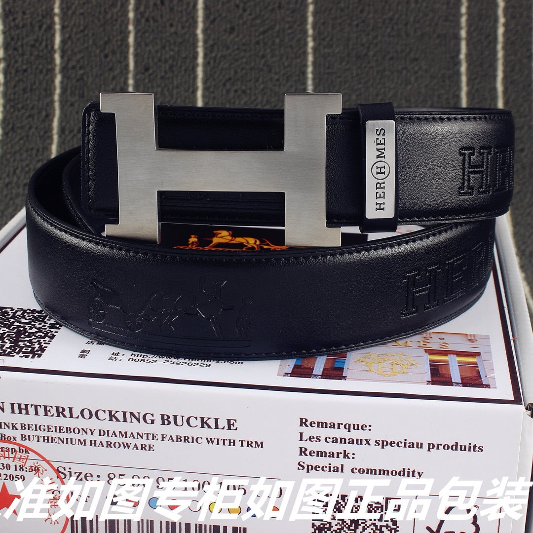 HM Constance Belt 38mm Black Calfskin Sliver Buckle 619960
