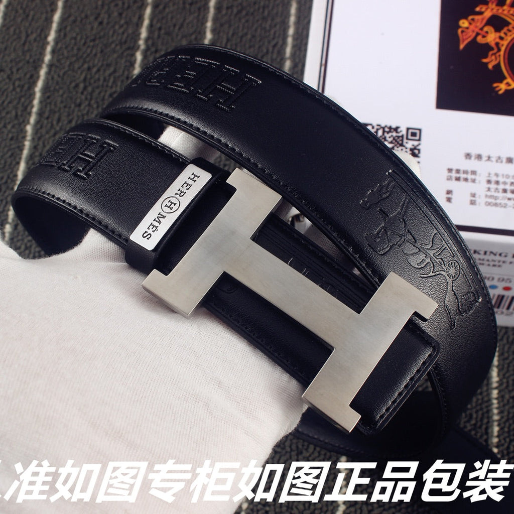 HM Constance Belt 38mm Black Calfskin Sliver Buckle 619960