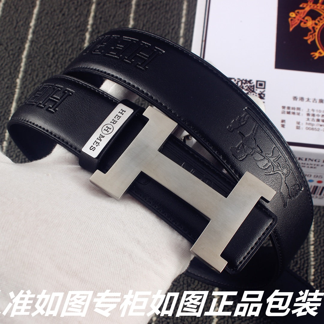 HM Constance Belt 38mm Black Calfskin Sliver Buckle 619960