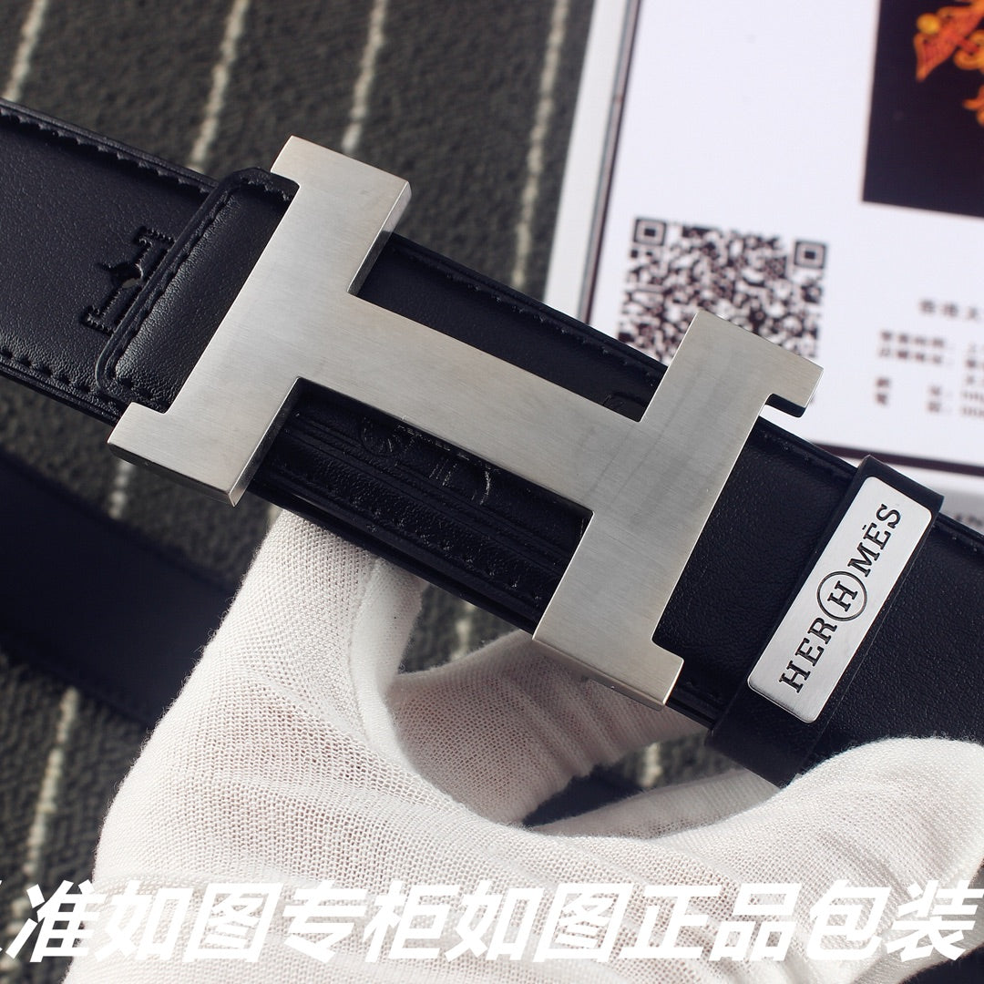 HM Constance Belt 38mm Black Calfskin Sliver Buckle 619960