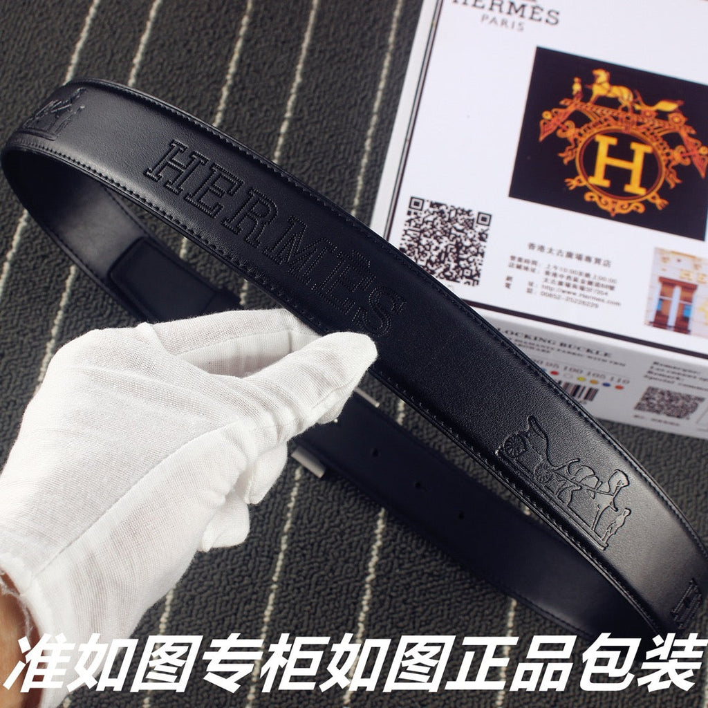 HM Constance Belt 38mm Black Calfskin Sliver Buckle 619960