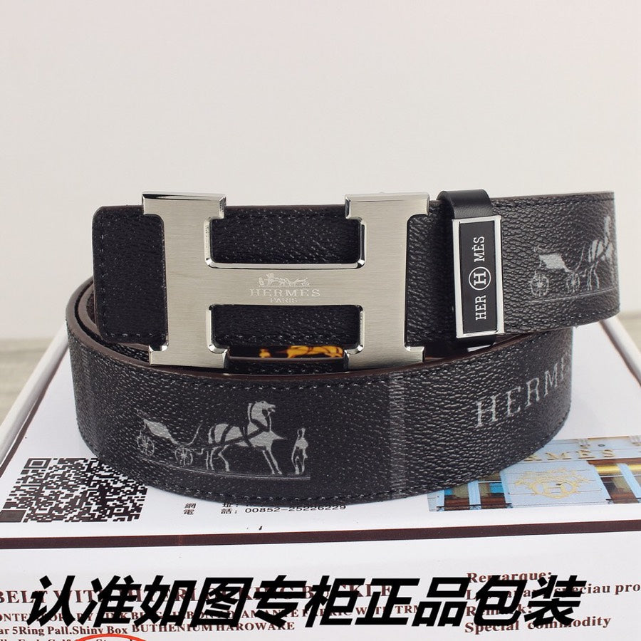 HM Constance Belt 38mm Black Cowhide Sliver Buckle 620194
