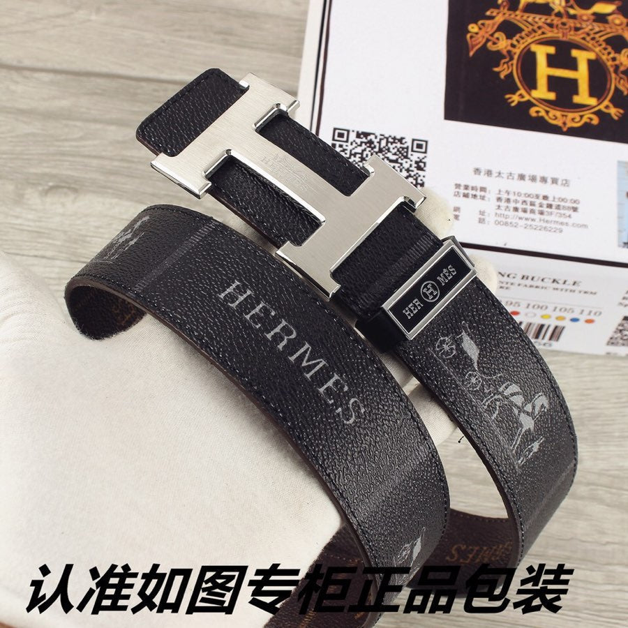HM Constance Belt 38mm Black Cowhide Sliver Buckle 620194