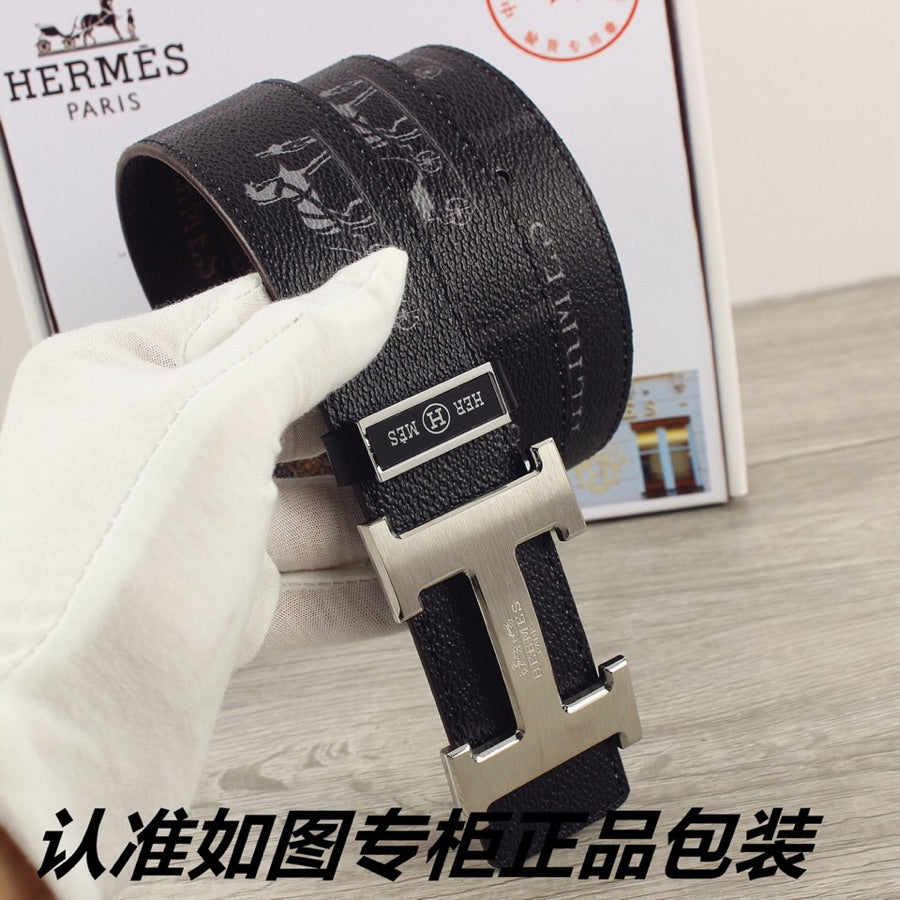 HM Constance Belt 38mm Black Cowhide Sliver Buckle 620194