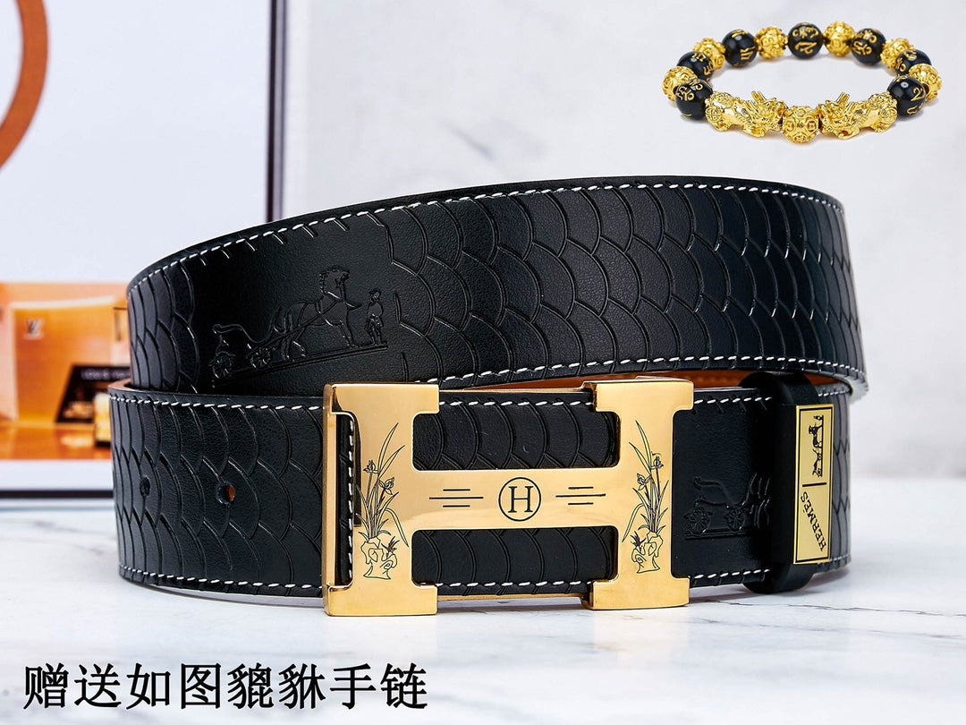HM Constance Belt 38mm Black Brown Cowhide Gold Buckle 619893