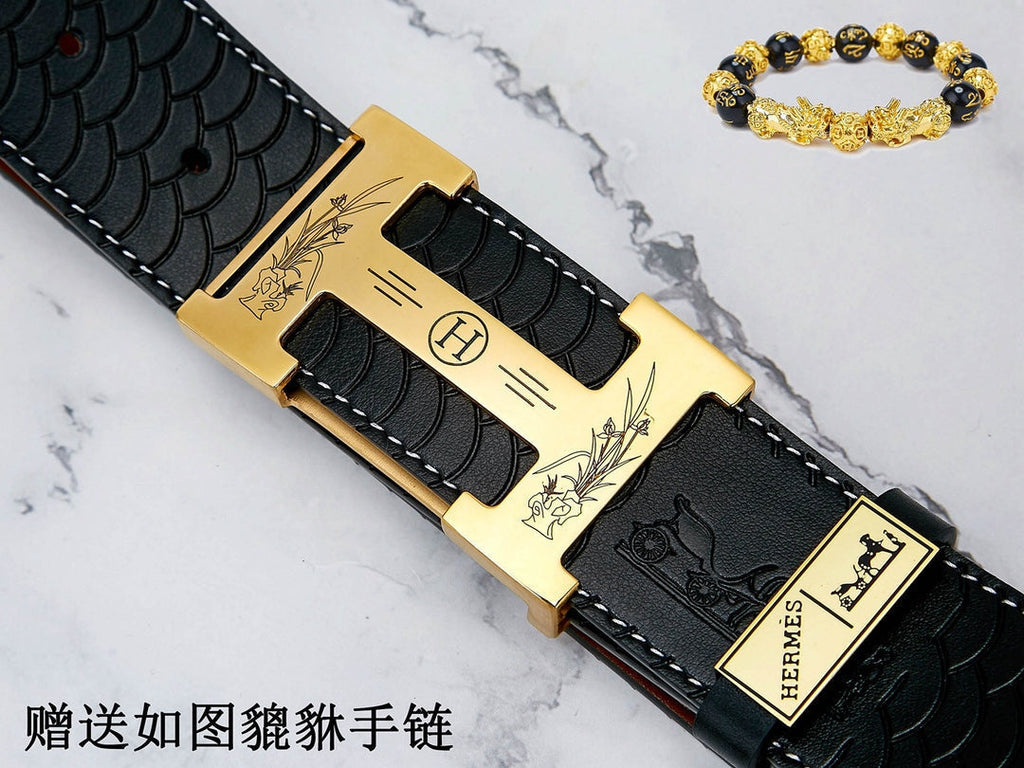 HM Constance Belt 38mm Black Brown Cowhide Gold Buckle 619893